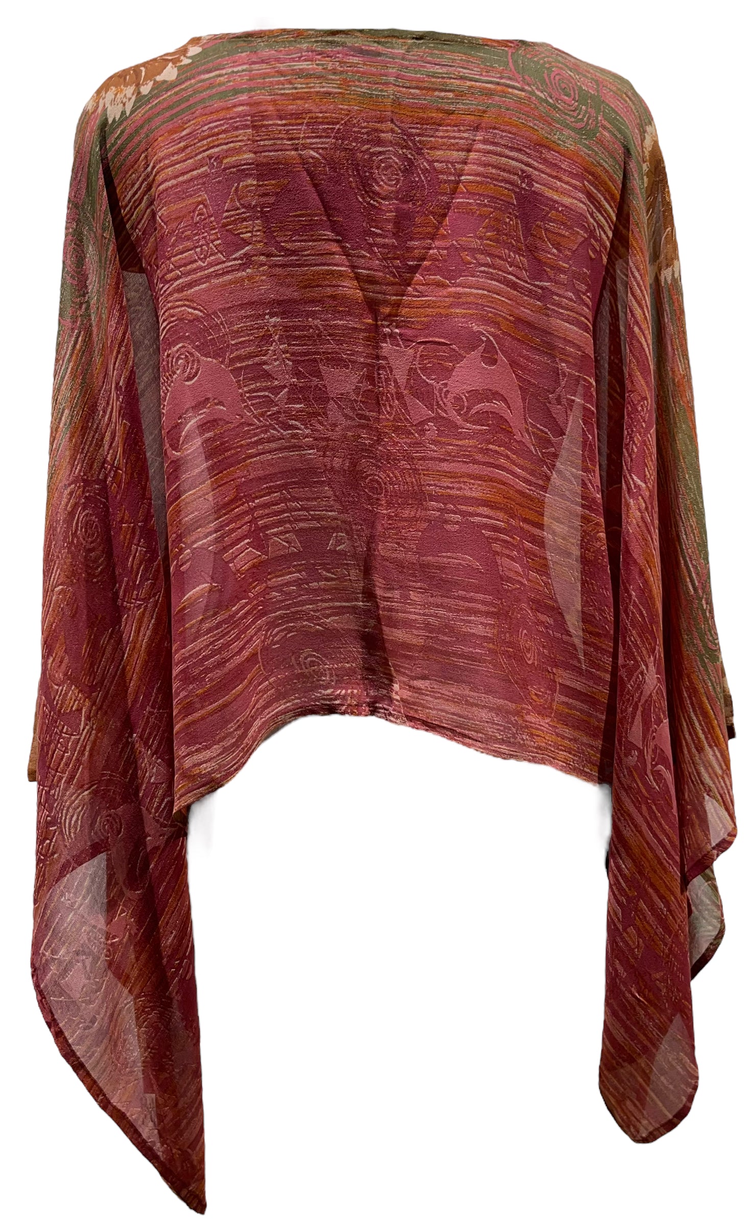 PRG5534  Sheer Avatar Pure Silk Kimono-Sleeved Top