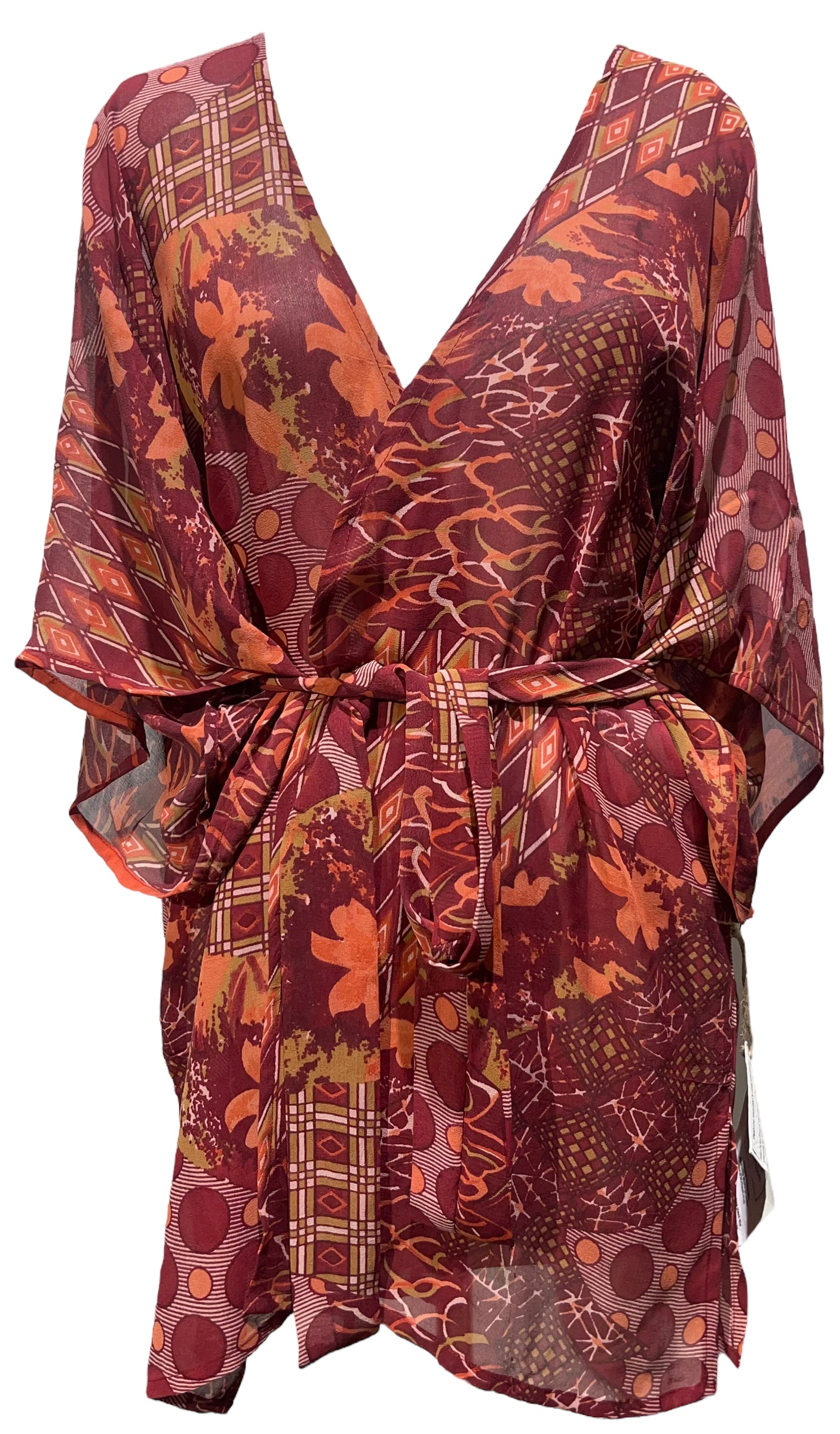 PRG4998 Sheer Nirvana Pure Silk Kimono-Sleeved Jacket with Belt