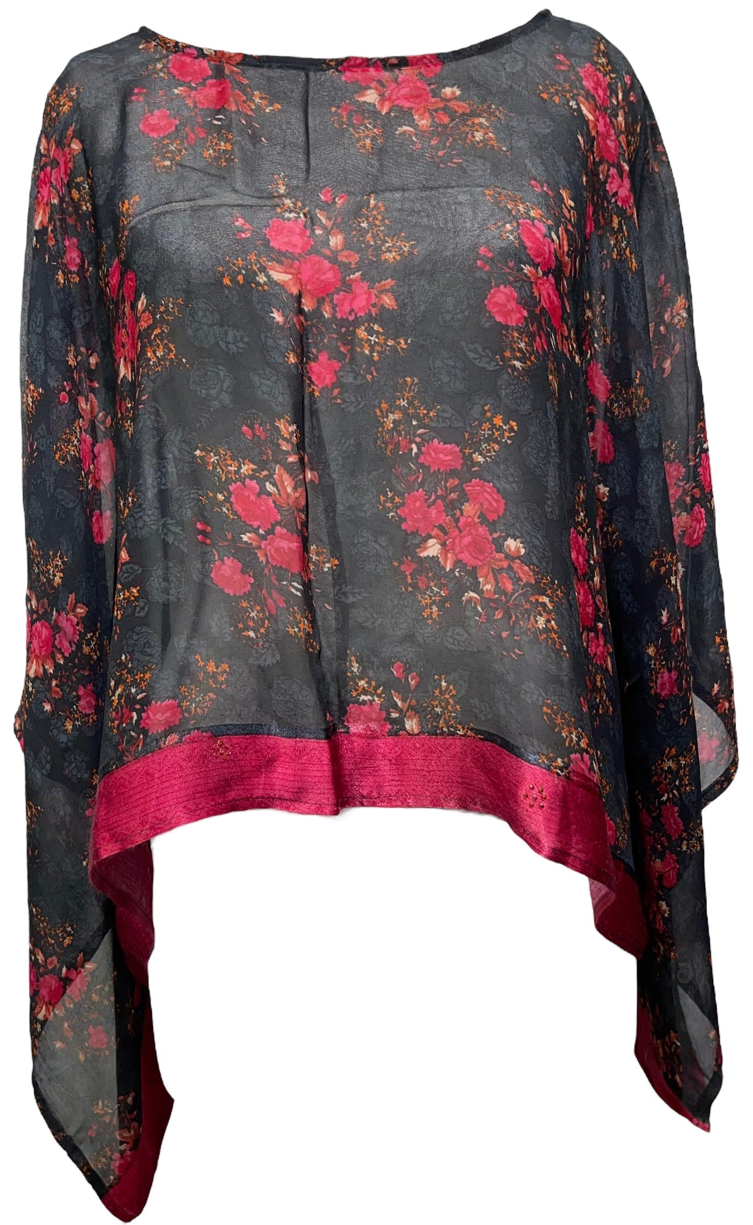 PRG4434 Sheer Avatar Pure Silk Kimono-Sleeved Top