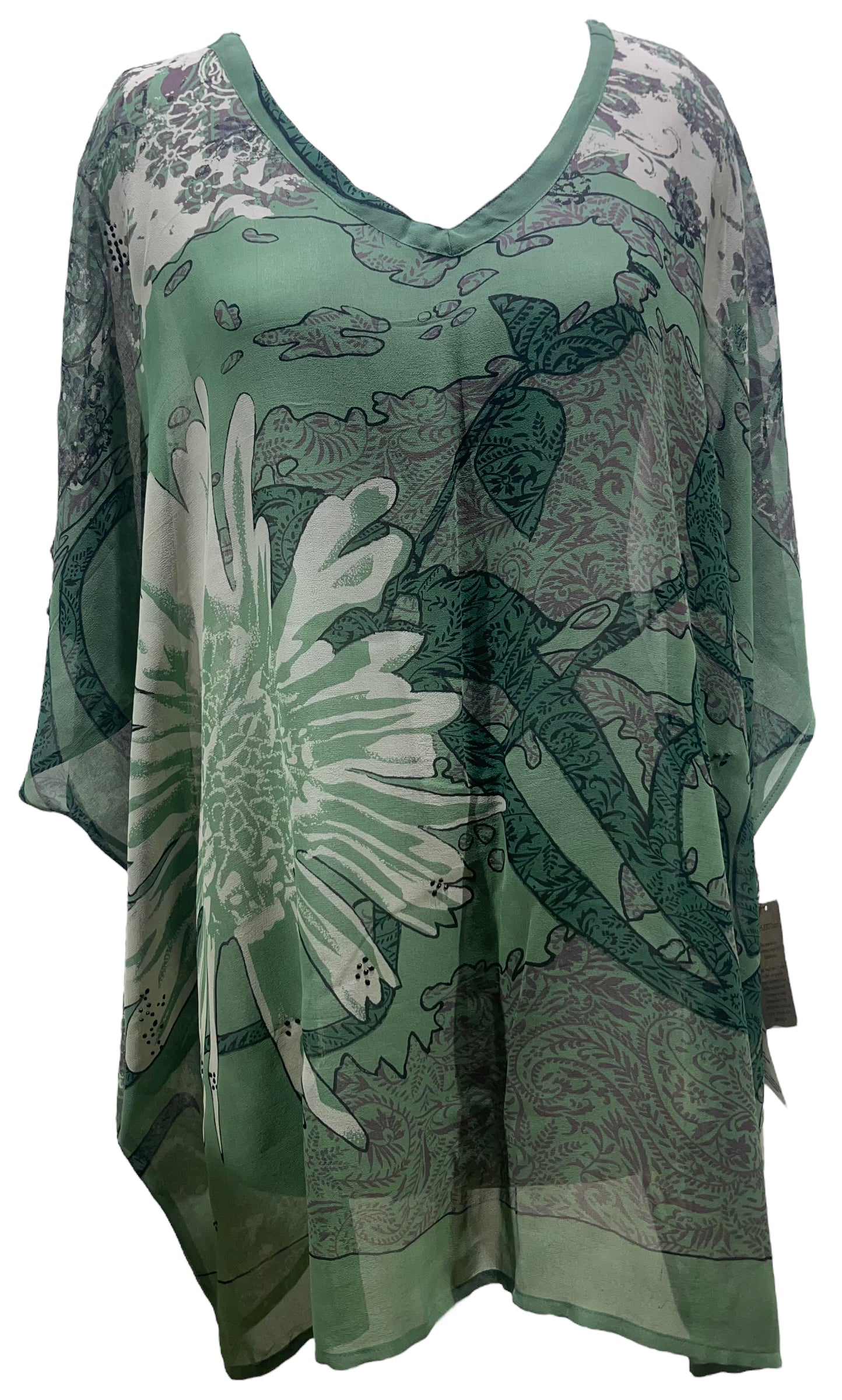 PRG5437 Sheer Wabi Sabi Pure Silk Short Kaftan Tunic