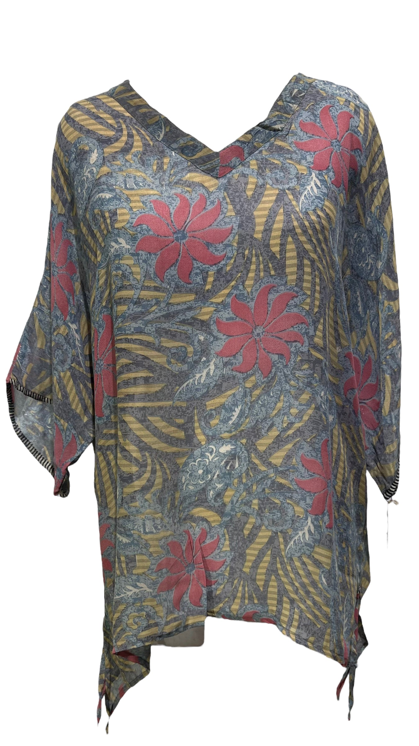 PRG3507 Sheer Avatar Pure Silk Long Tunic with Side Ties