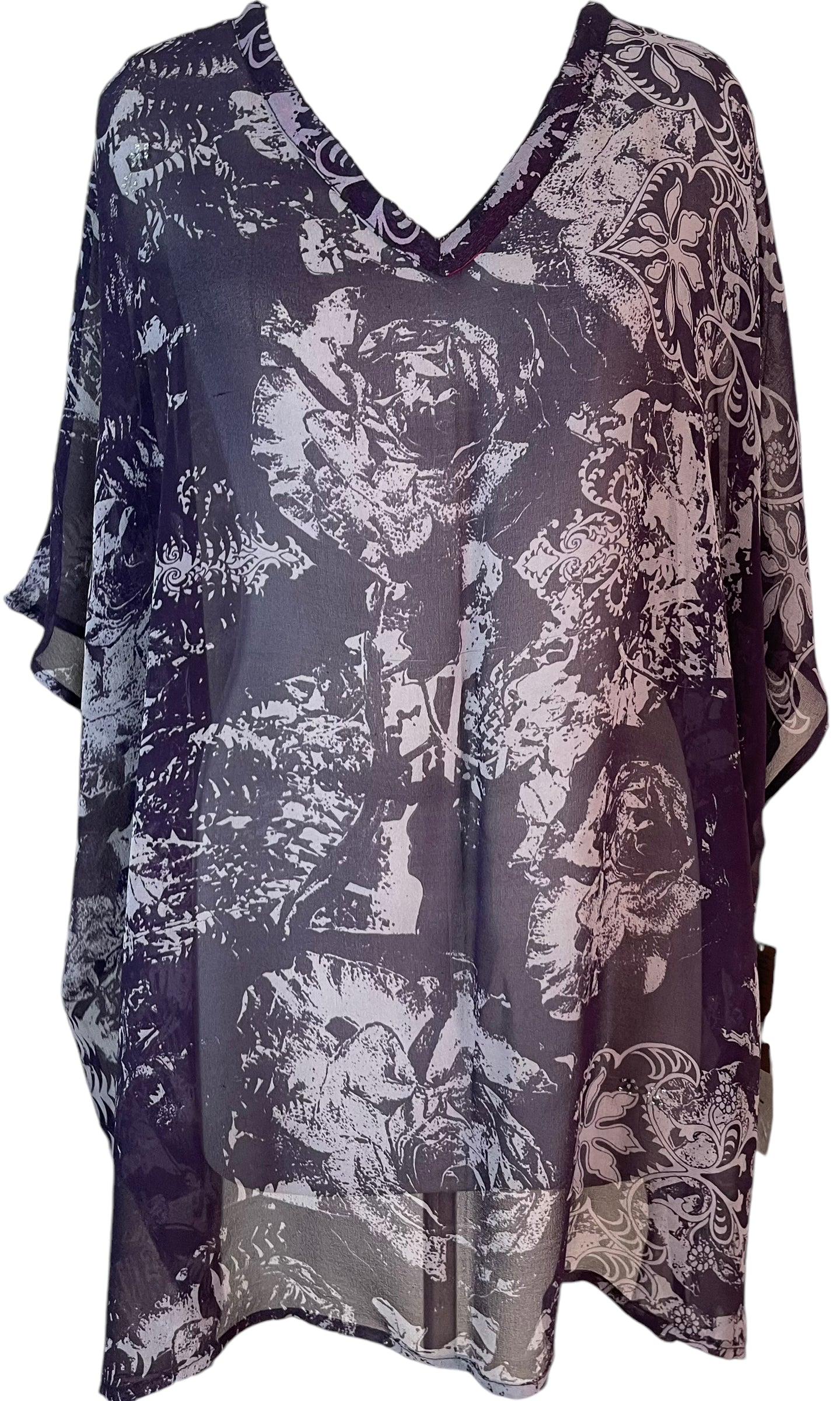 PRG5785 Sheer Wabi Sabi Pure Silk Short Kaftan Tunic