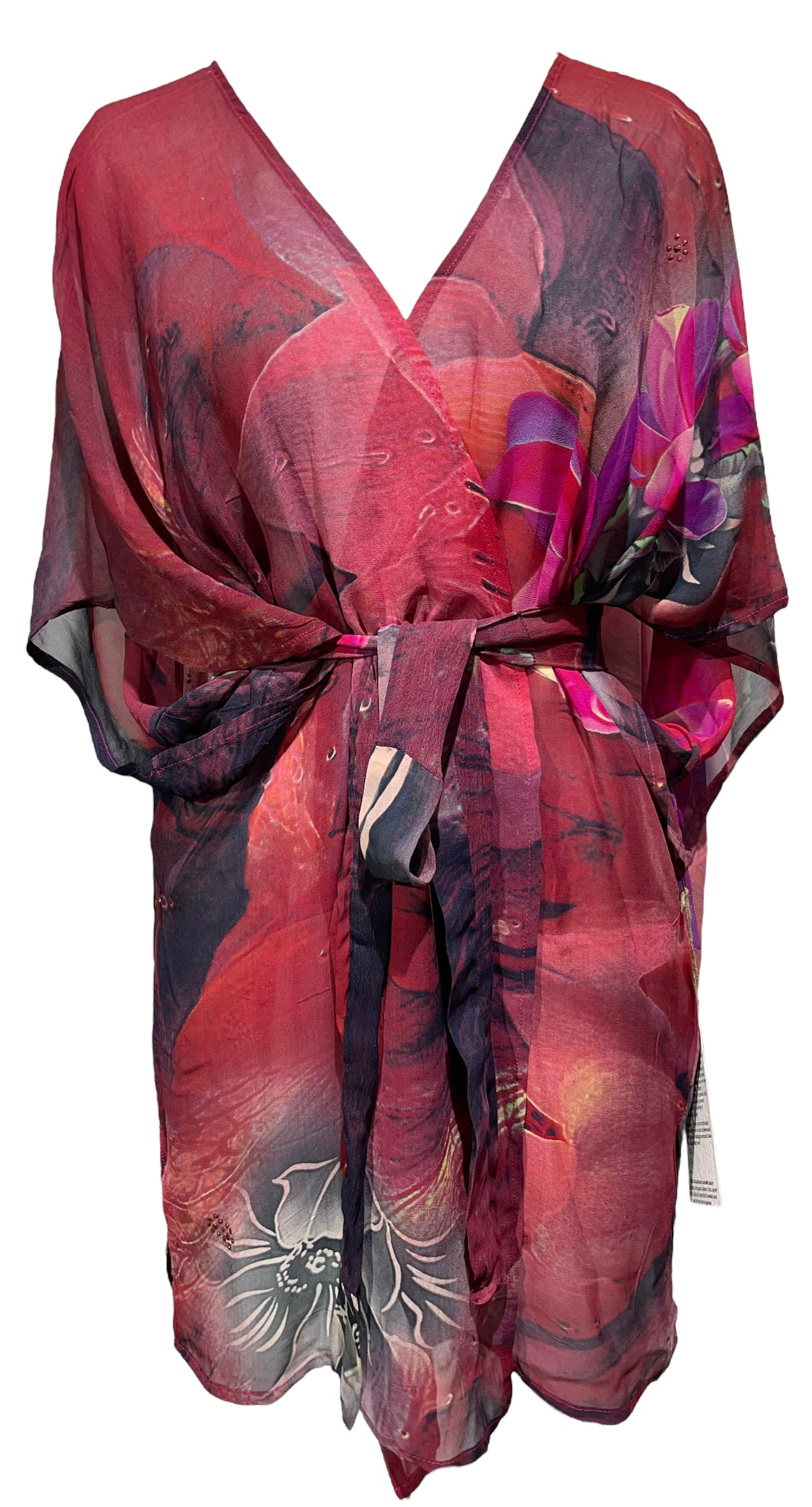 PRG4512 Sheer Avatar Pure Silk Kimono-Sleeved Jacket with Belt