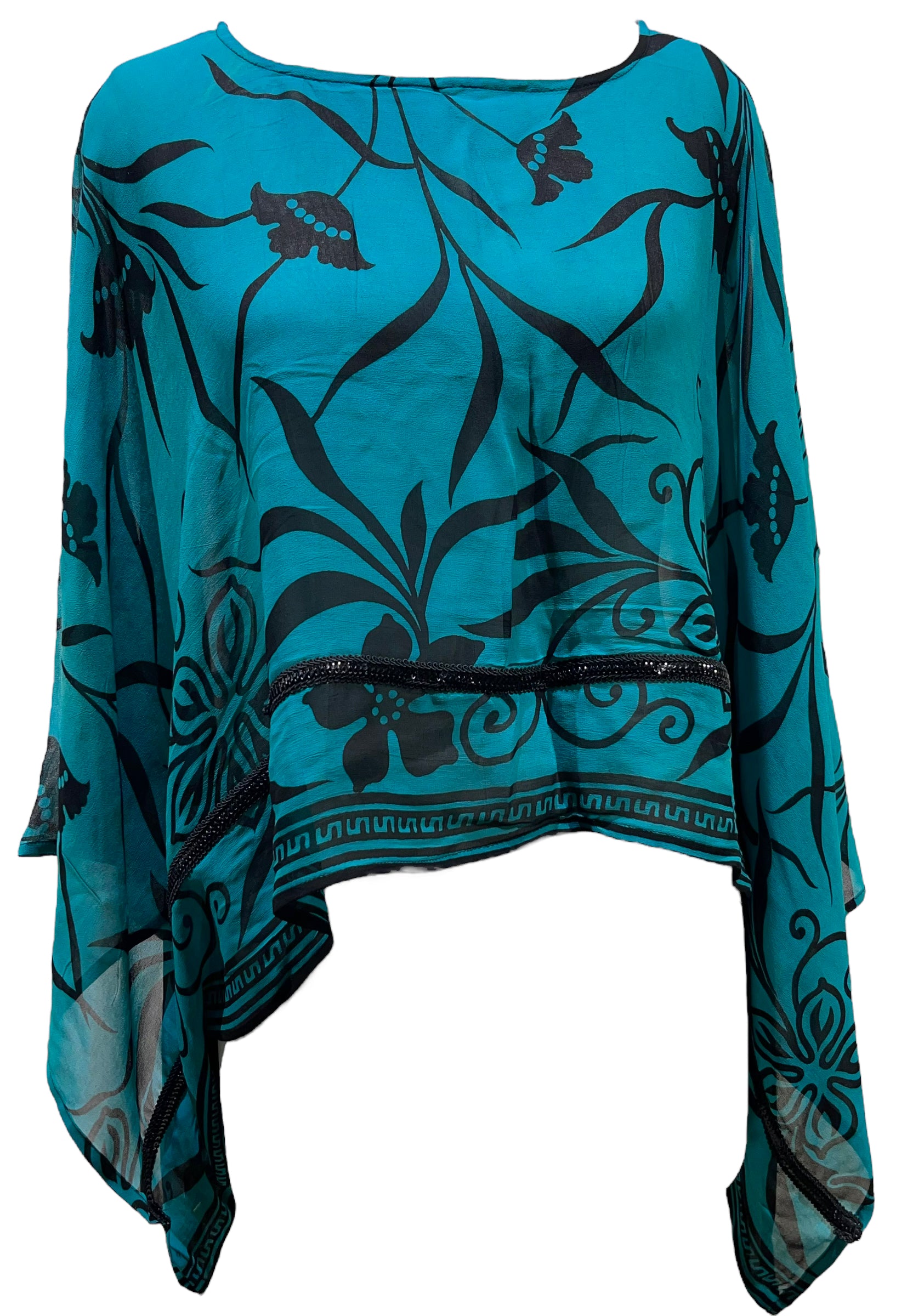 PRG5439 Sheer Wabi Sabi Pure Silk Kimono-Sleeved Top