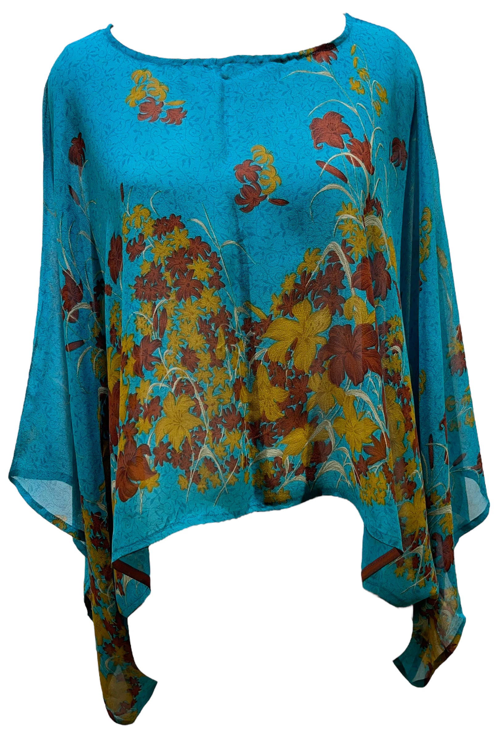 PRG4941 Sheer Avatar Pure Silk Kimono-Sleeved Top