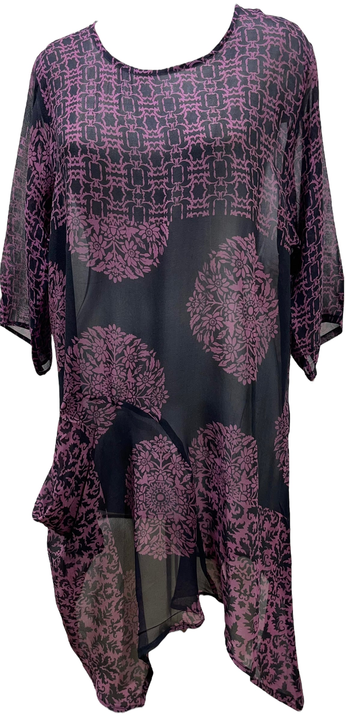 PRG5480 Sheer Avatar Pure Silk Self Pocket Tunic Dress