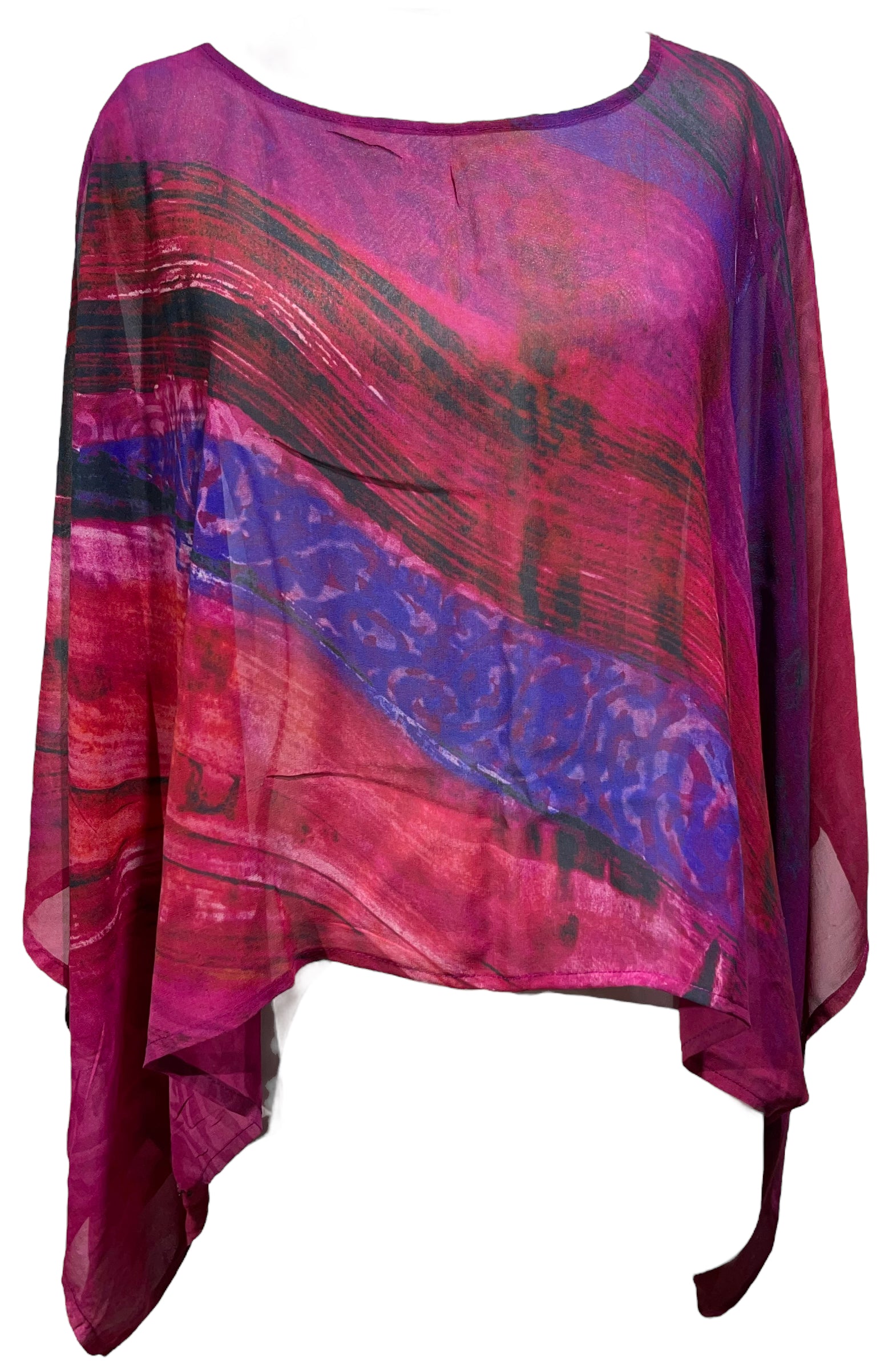 PRG4972 Sheer Avatar Pure Silk Kimono-Sleeved Top