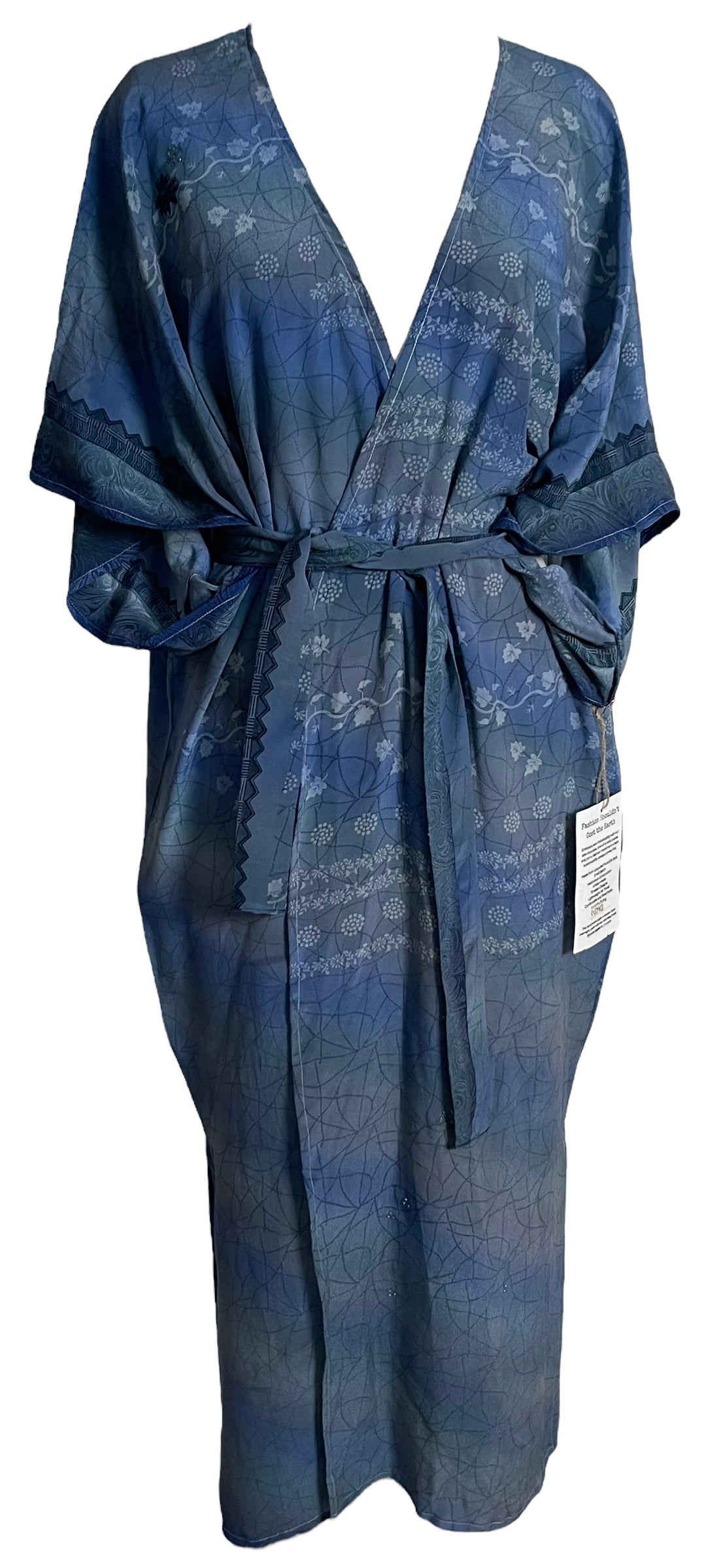 PRC5743 Avatar Long Pure Silk Kimono Sleeved Duster with Belt