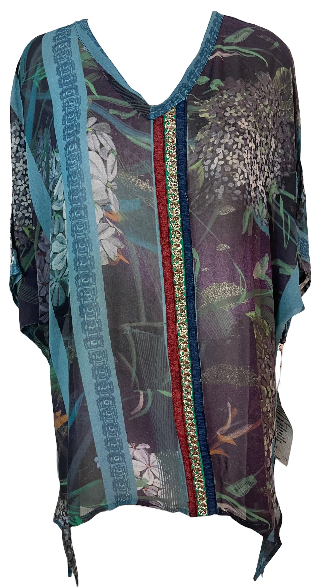 PRG5951 Sheer Wabi Sabi Pure Silk Long Tunic with Side Ties