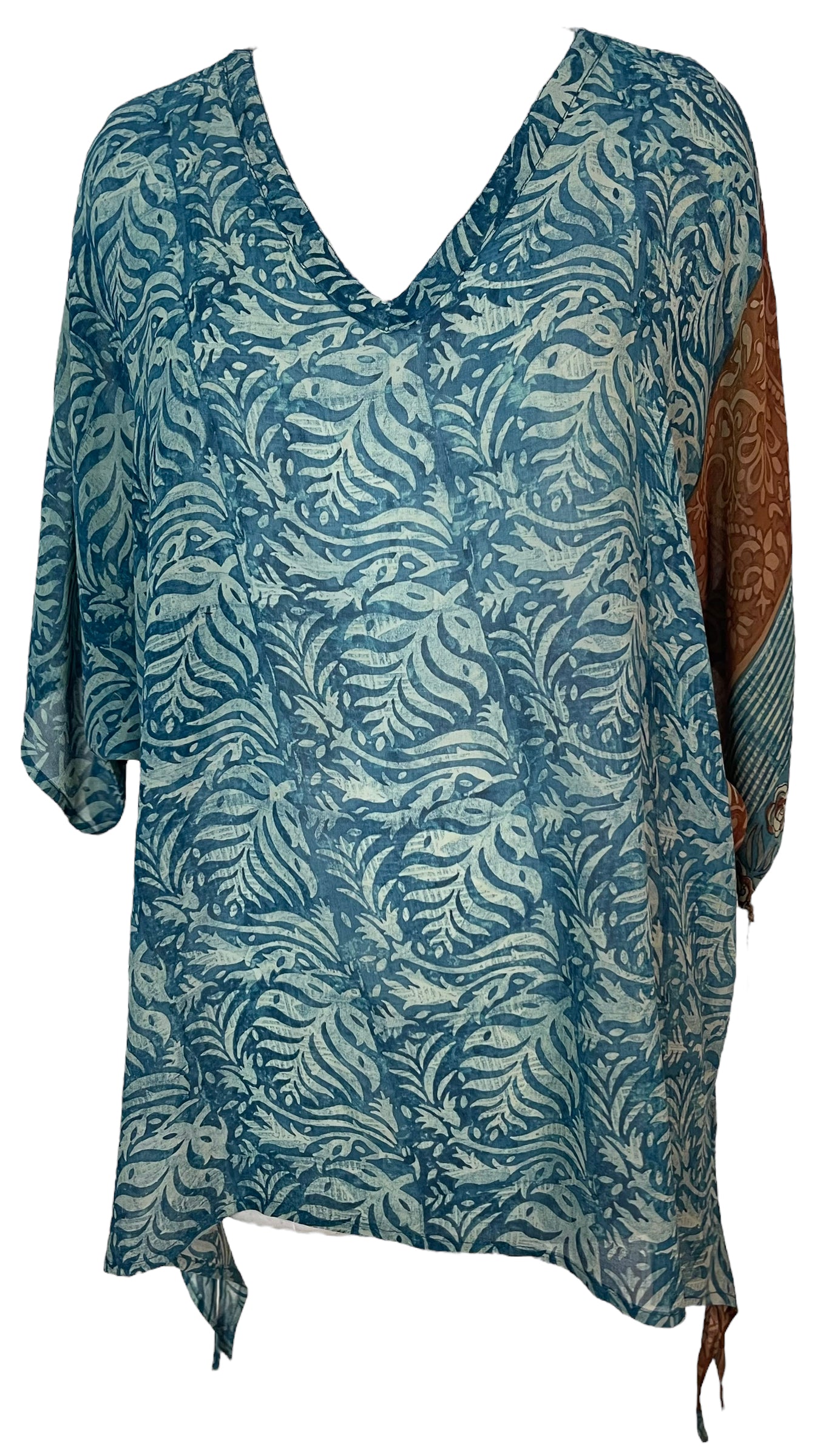 PRG5958 Sheer Wabi Sabi Pure Silk Long Tunic with Side Ties