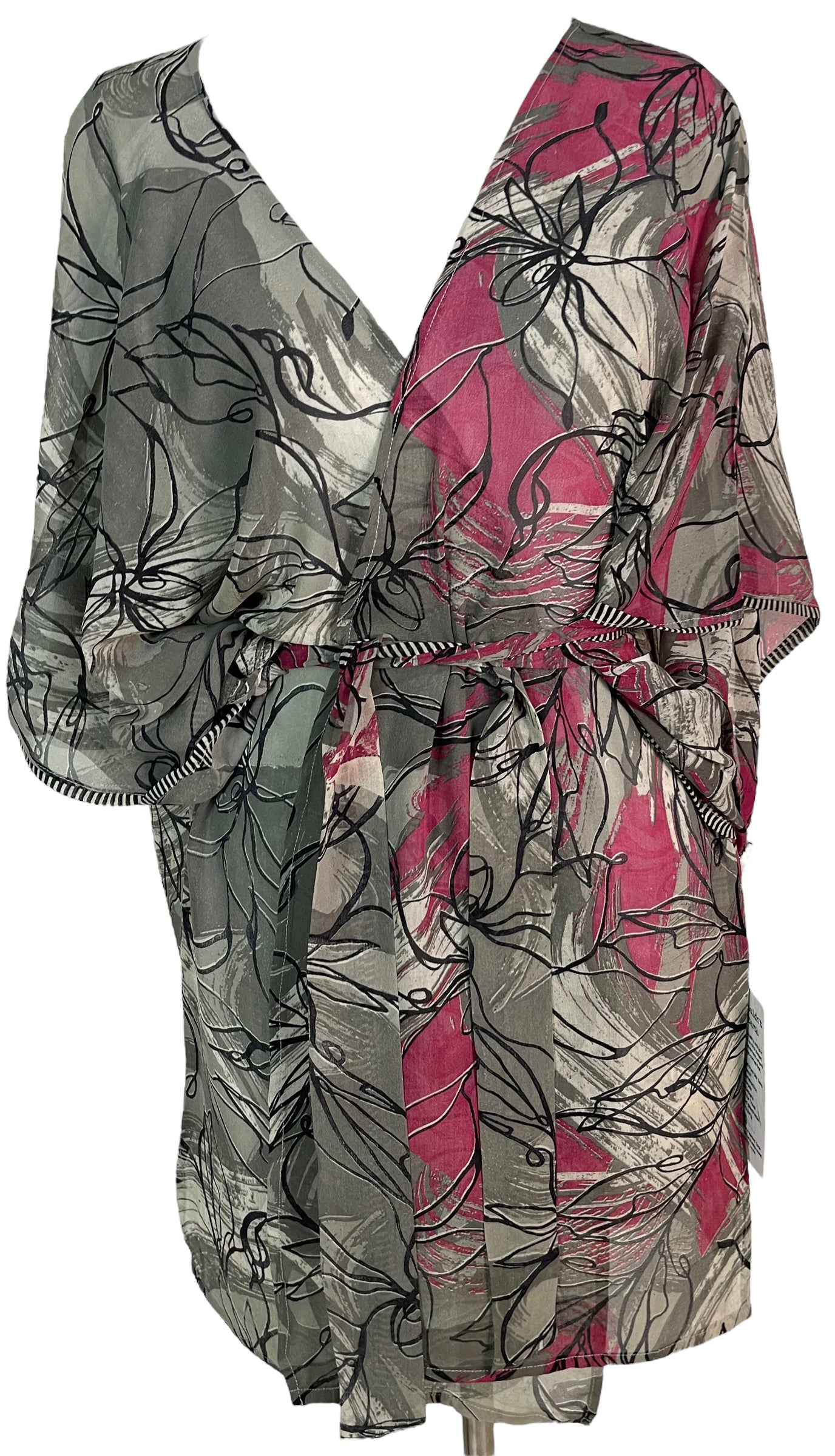 PRG5392 Sheer Wabi Sabi Pure Silk Kimono-Sleeved Jacket with Belt