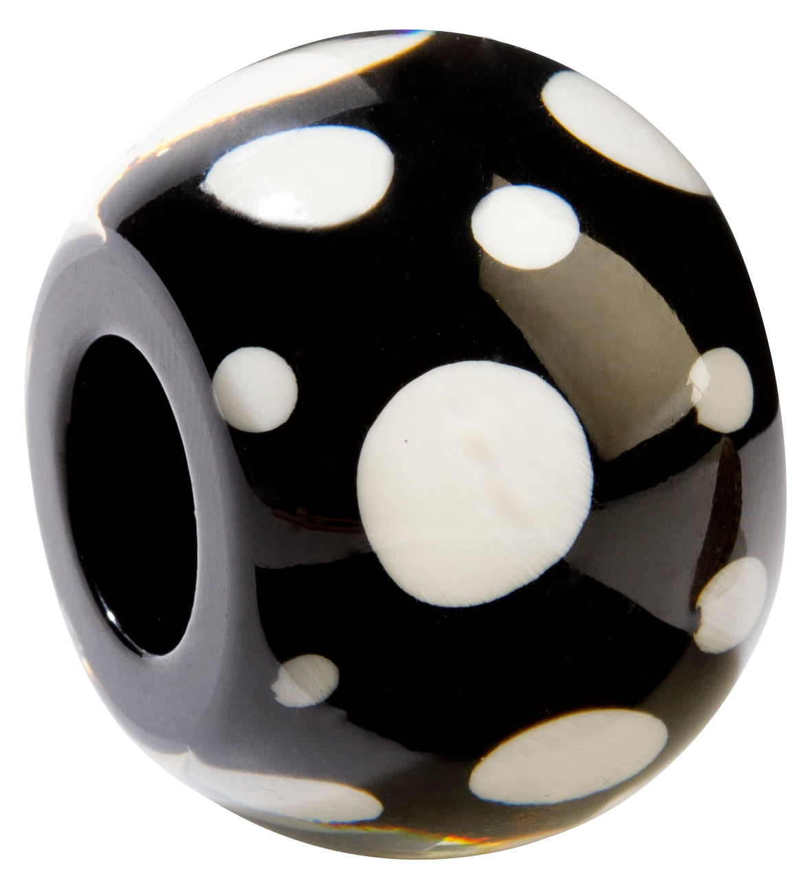 Black and White Polka Dot Musee Bliss Bead - Small Opening by Zsiska – Handmade ethical Bead from sariKNOTsari using upcycled silk. Designed in Canada for travel and slow fashion, loved from Toronto to LA to Sydney.