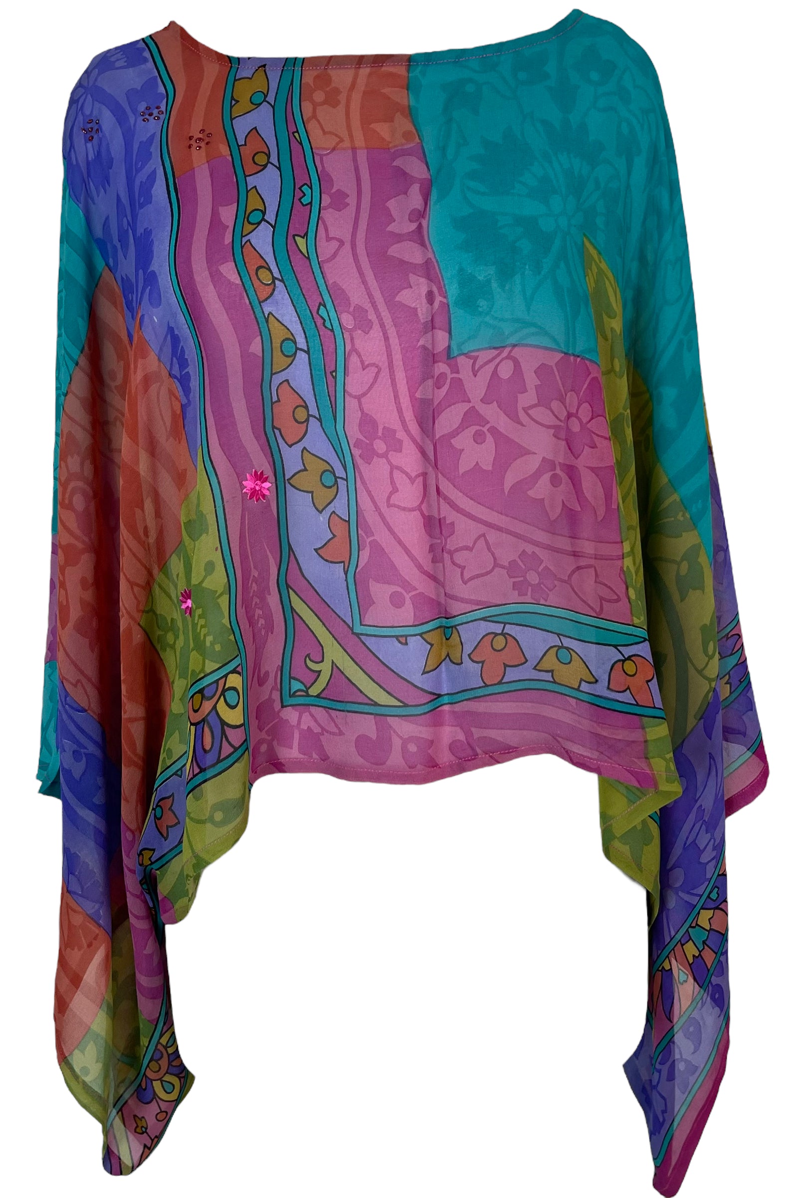 PRG5795 Sheer Wabi Sabi Pure Silk Kimono-Sleeved Top