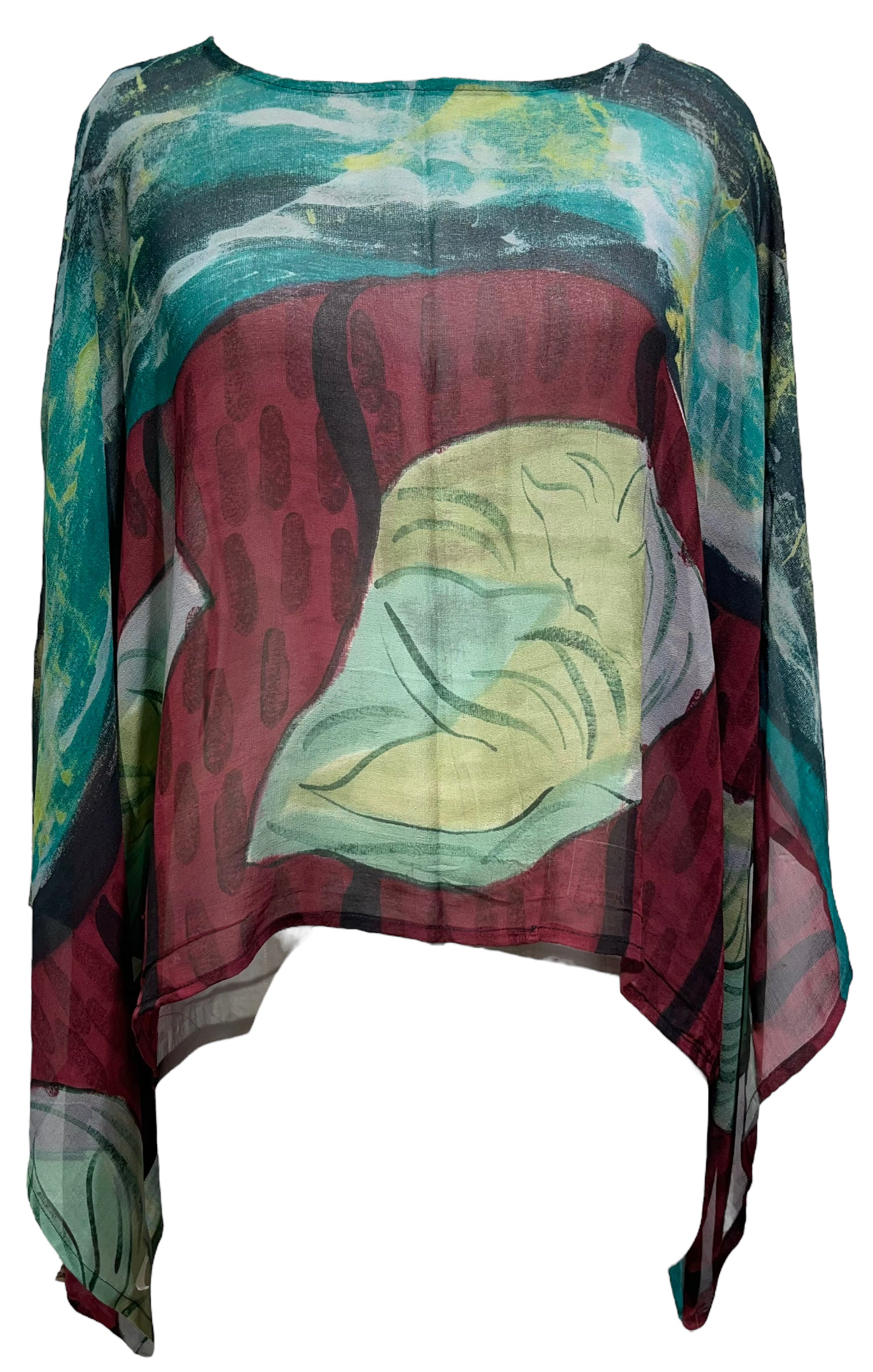 PRG4429 Sheer Wabi Sabi Pure Silk Kimono-Sleeved Top