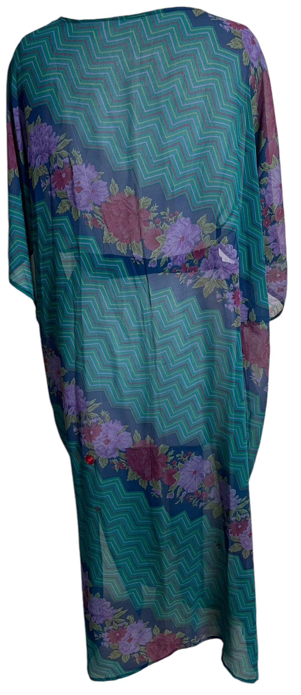 PRG5754 Sheer Avatar Long Pure Silk Kimono Sleeved Duster with Belt