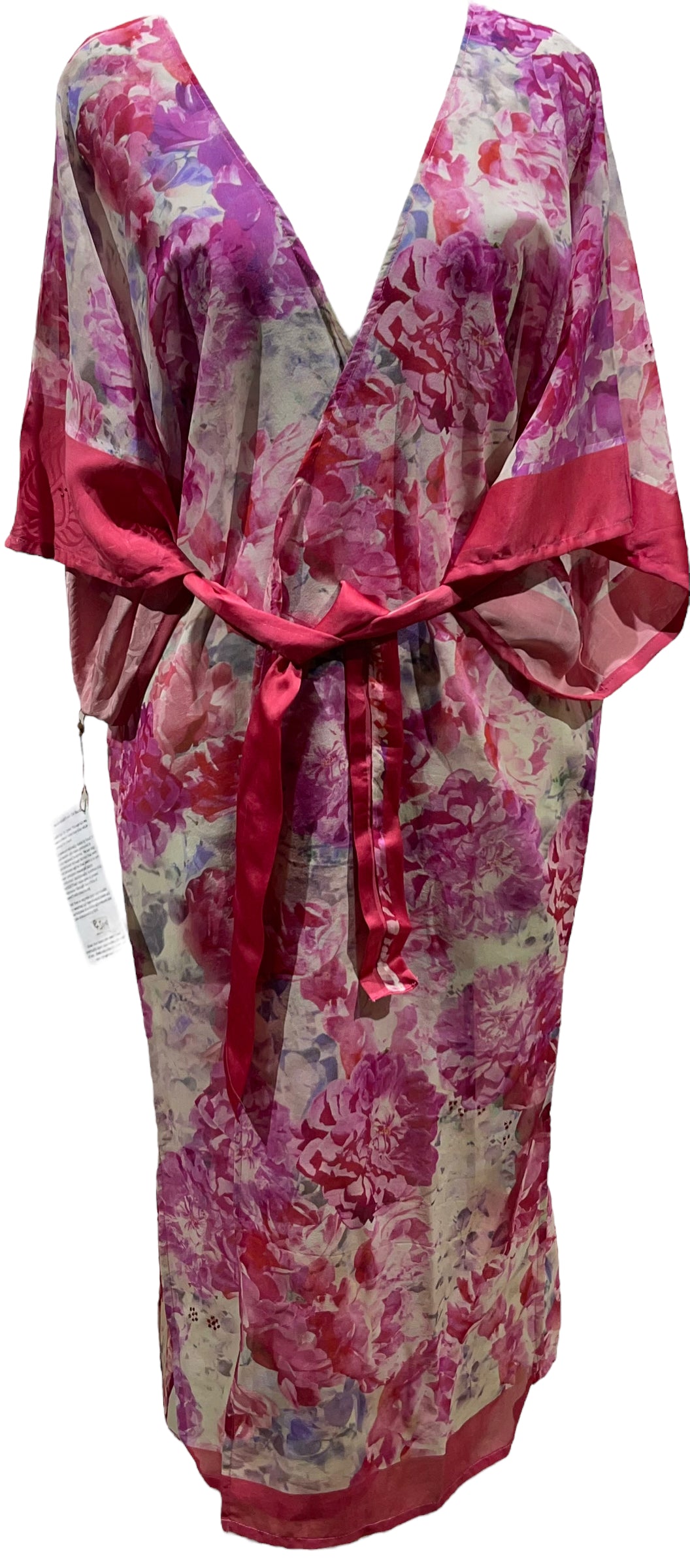 PRG5404 Sheer Avatar Long Pure Silk Kimono Sleeved Duster with Belt