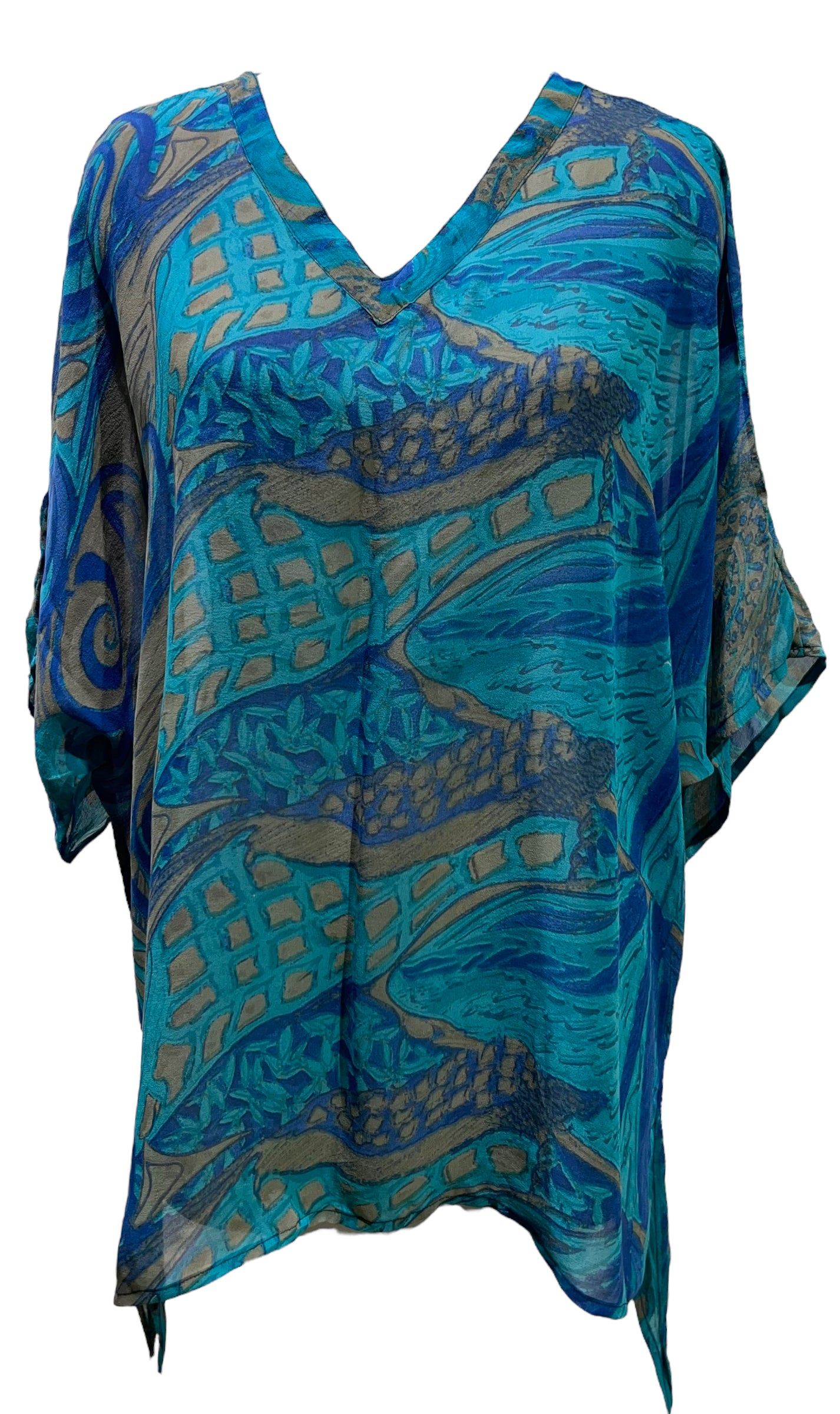 PRG4304 Sheer Avatar Pure Silk Long Tunic with Side Ties