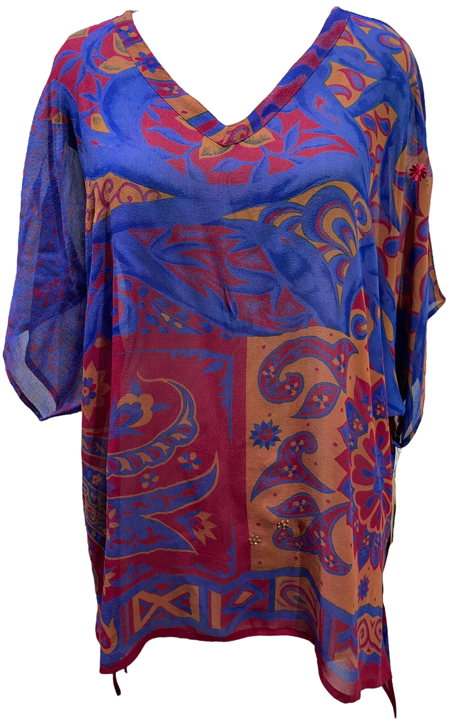 PRG5629 Sheer Wabi Sabi Pure Silk Long Tunic with Side Ties