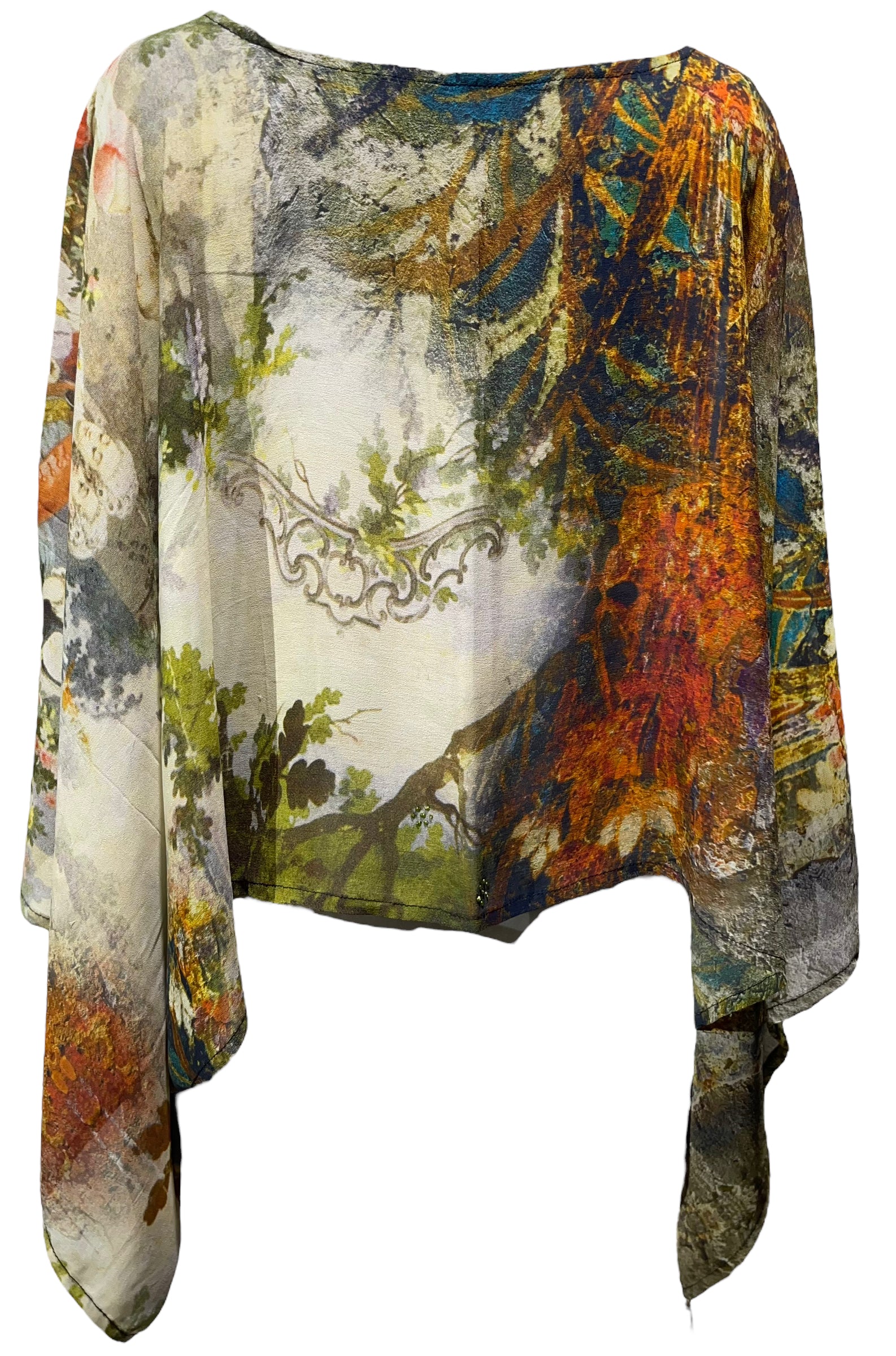 PRG4585  Sheer Avatar Pure Silk Kimono-Sleeved Top