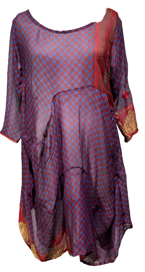 PRG4243 Sheer Avatar Pure Silk Sculptural Long Tunic Dress