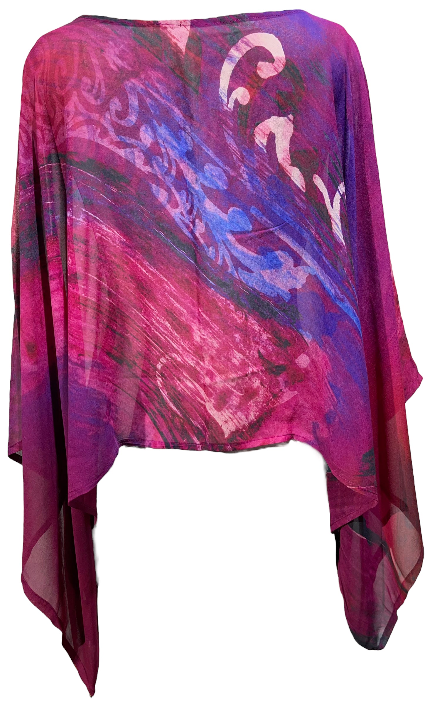 PRG4972 Sheer Avatar Pure Silk Kimono-Sleeved Top