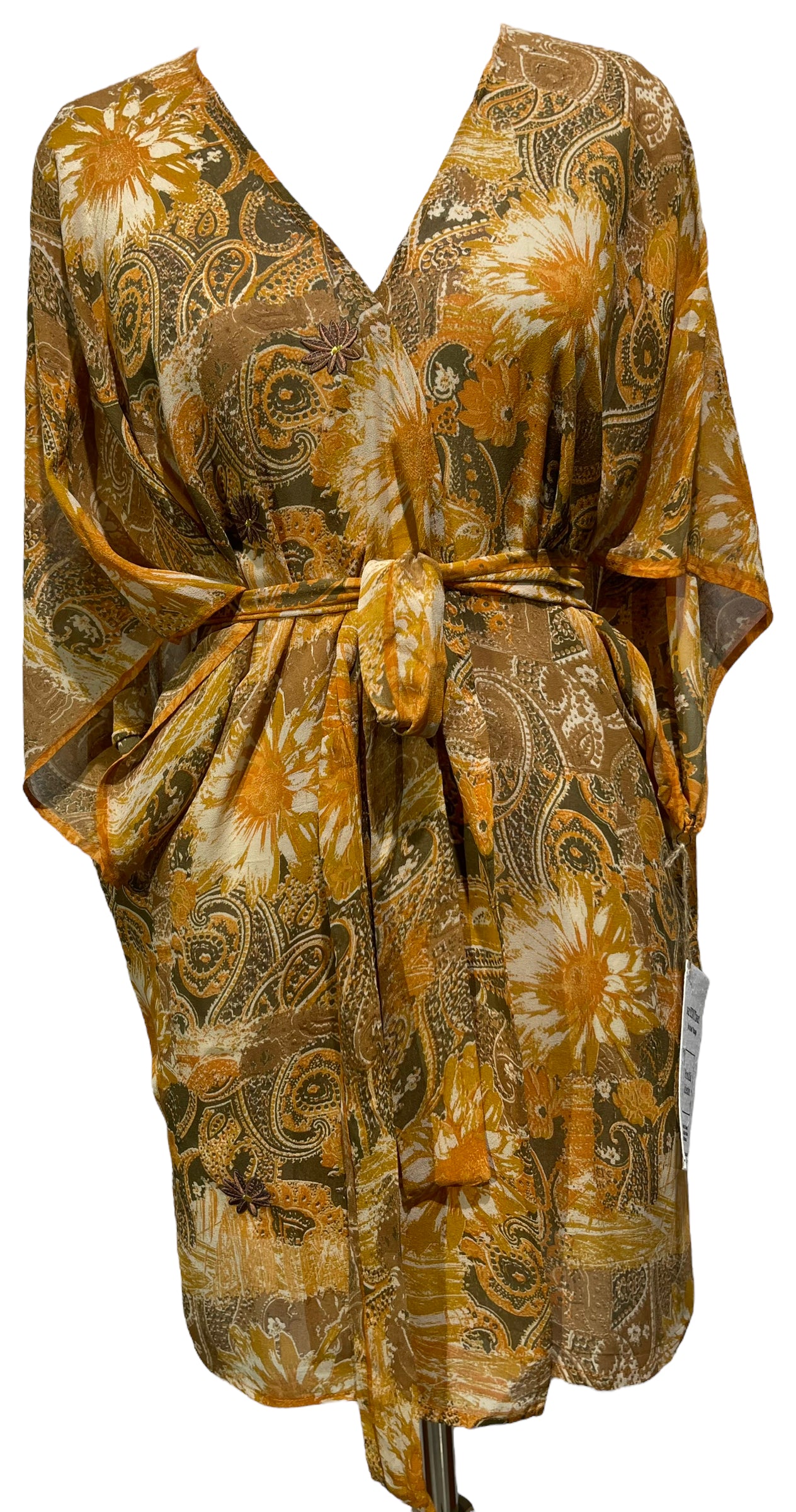 PRG3574 Sheer Avatar Pure Silk Kimono-Sleeved Jacket with Belt
