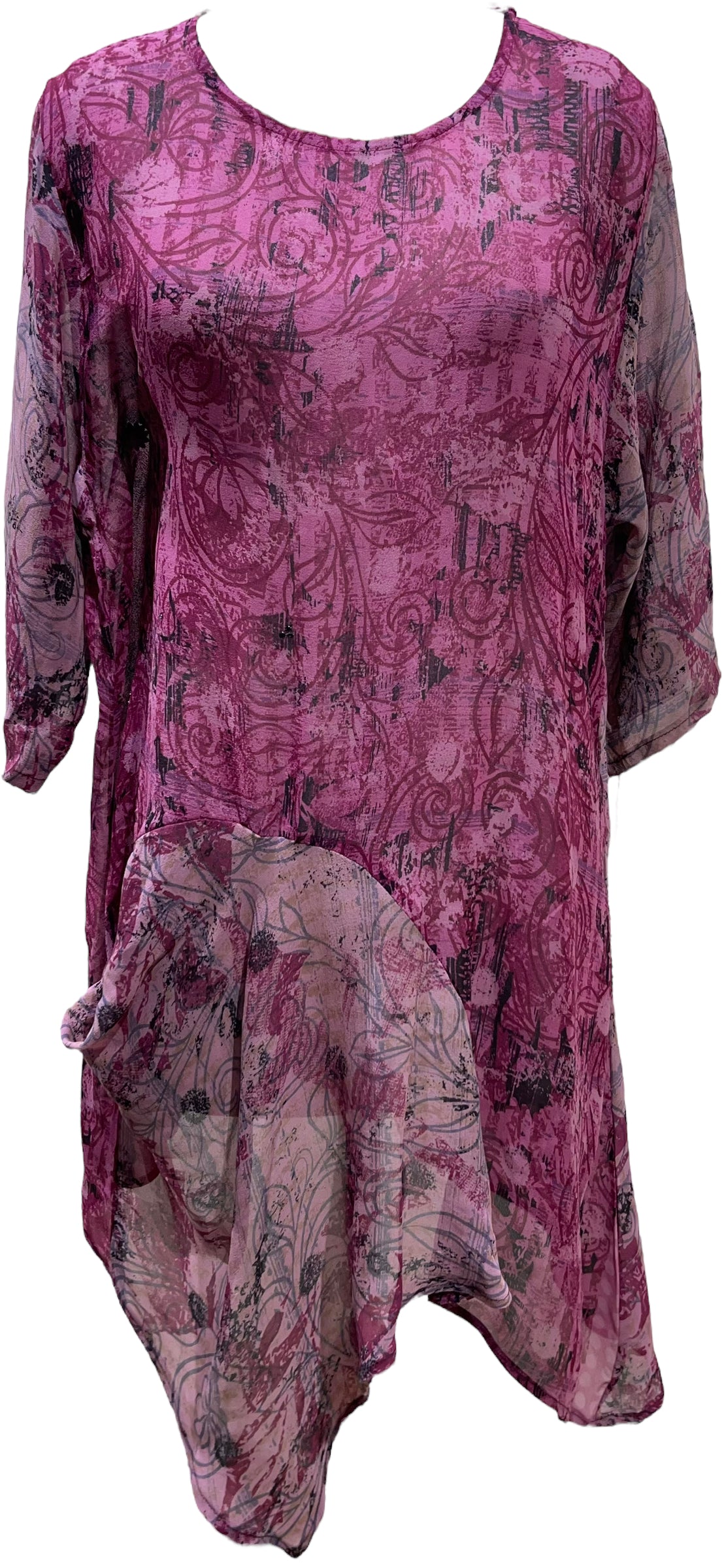 PRG5501 Sheer Avatar Pure Silk Self Pocket Tunic Dress