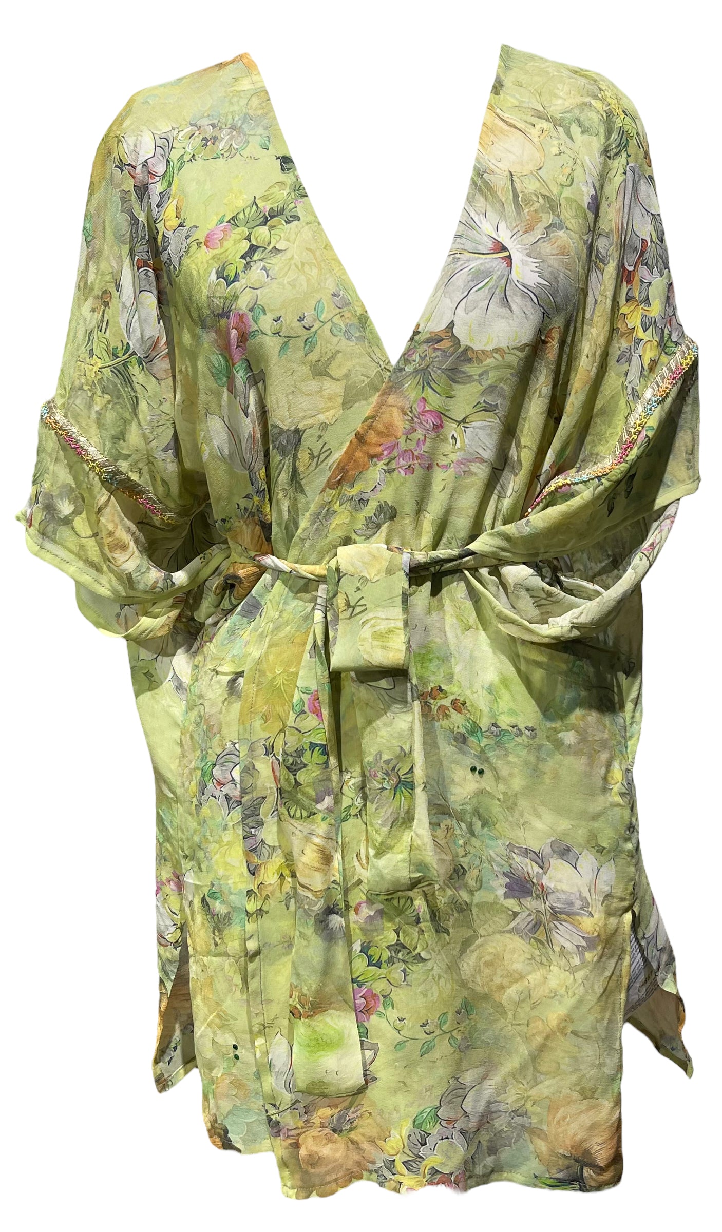 PRG4867 Sheer Avatar Pure Silk Kimono-Sleeved Jacket with Belt