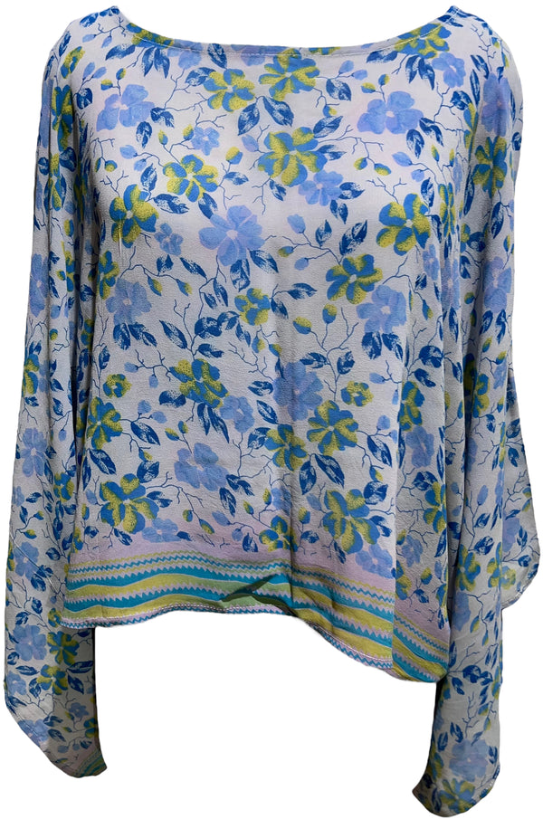 PRG3601 Sheer Avatar Pure Silk Kimono-Sleeved Top