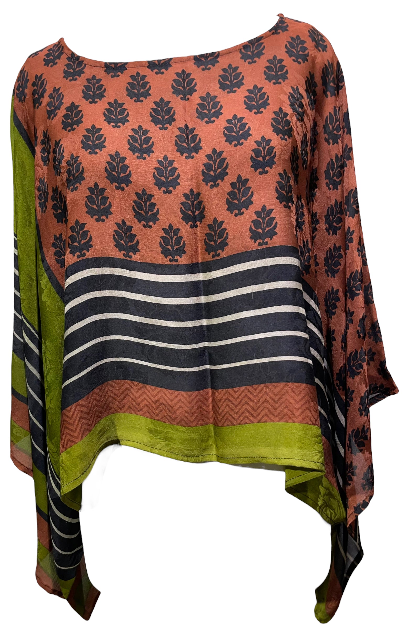 PRG4579 Sheer  Wabi Sabi Pure Silk Kimono-Sleeved Top
