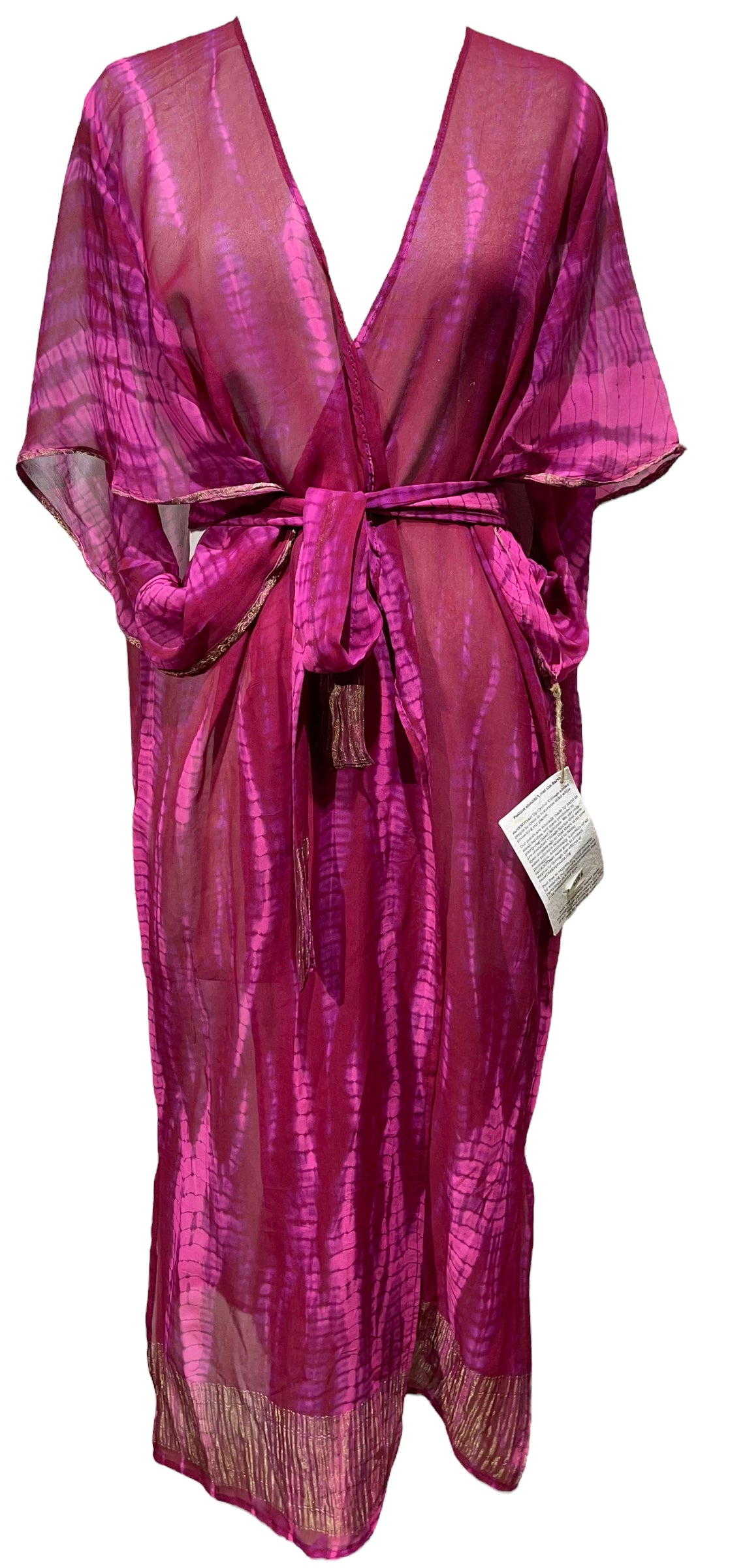 PRG4586 Sheer  Avatar Long Pure Silk Kimono Sleeved Duster with Belt