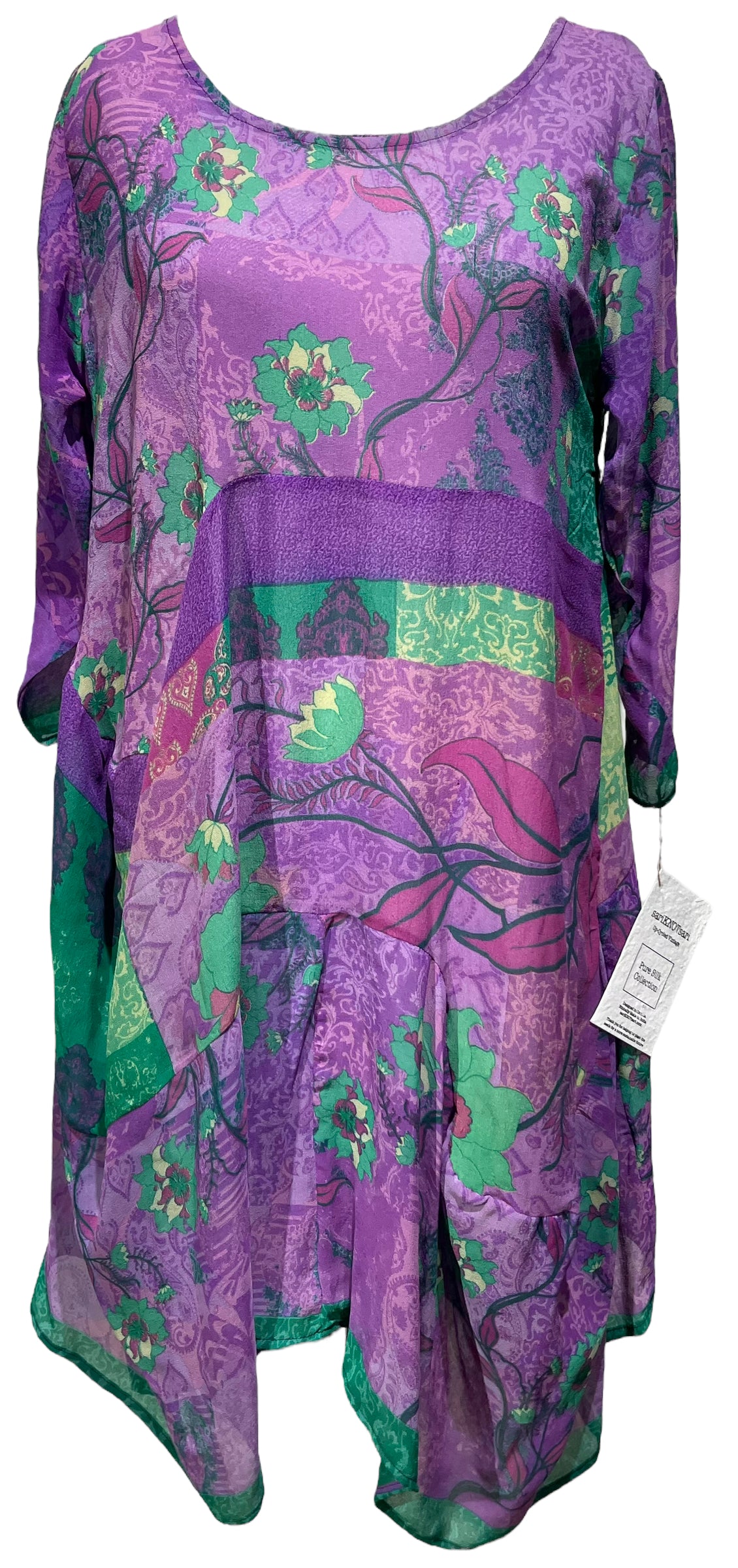 PRG4032 Sheer Avatar Pure Silk Sculptural Long Tunic Dress