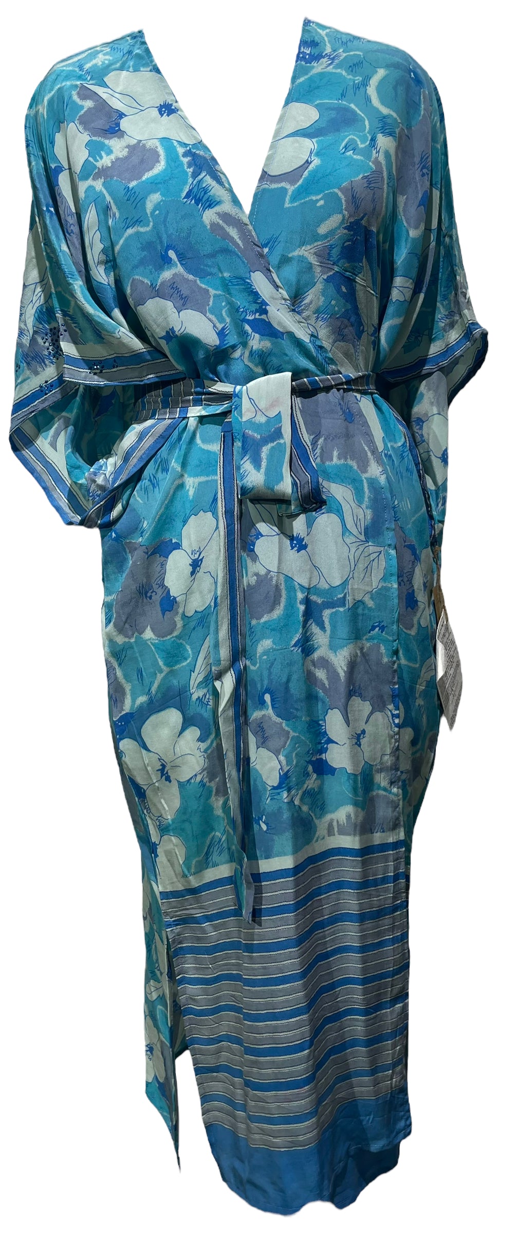 PRC3705  Wabi Sabi Pure Silk Kimono Sleeved Duster with Belt