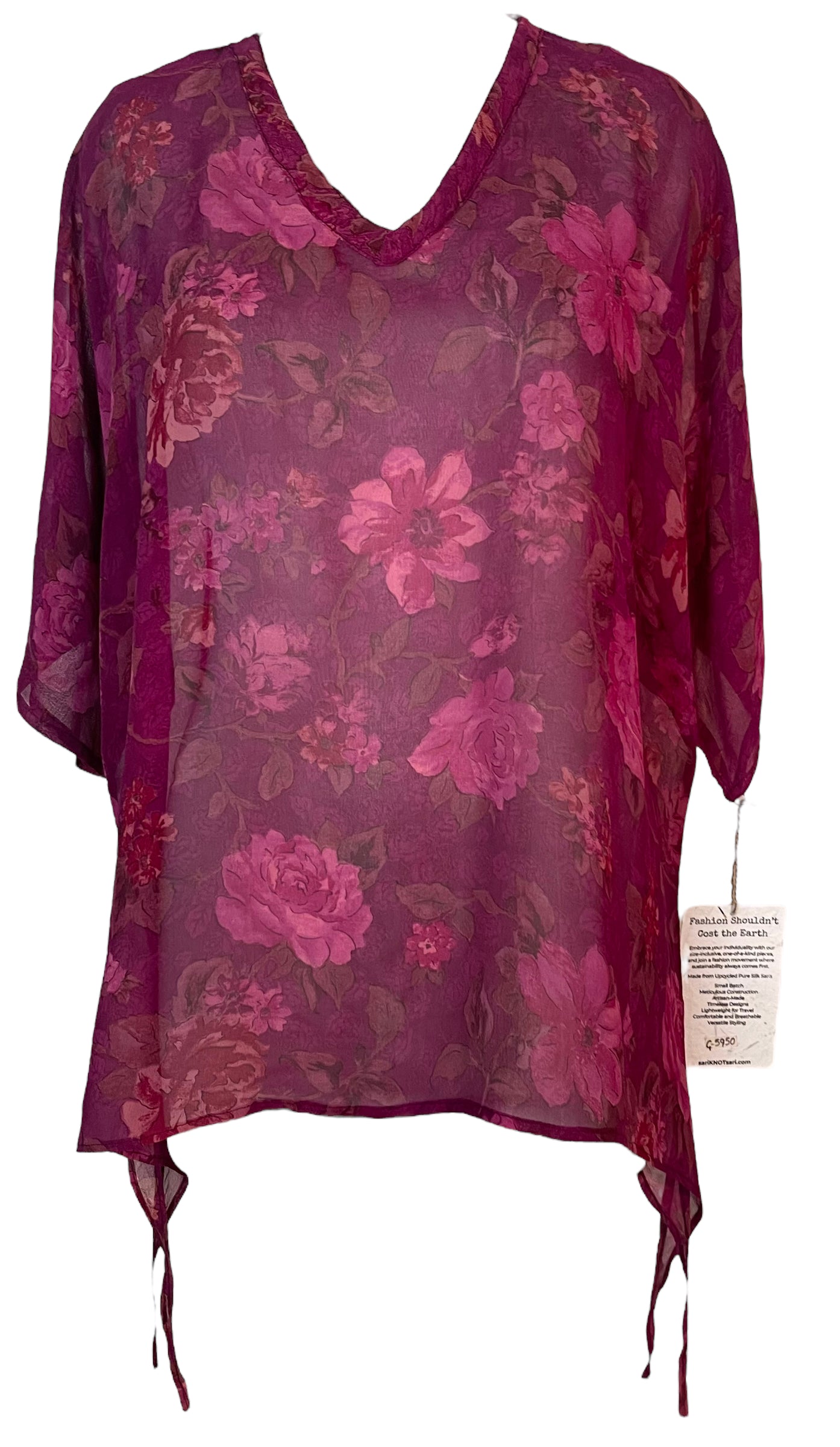 PRG5950 Sheer Avatar Pure Silk Long Tunic with Side Ties