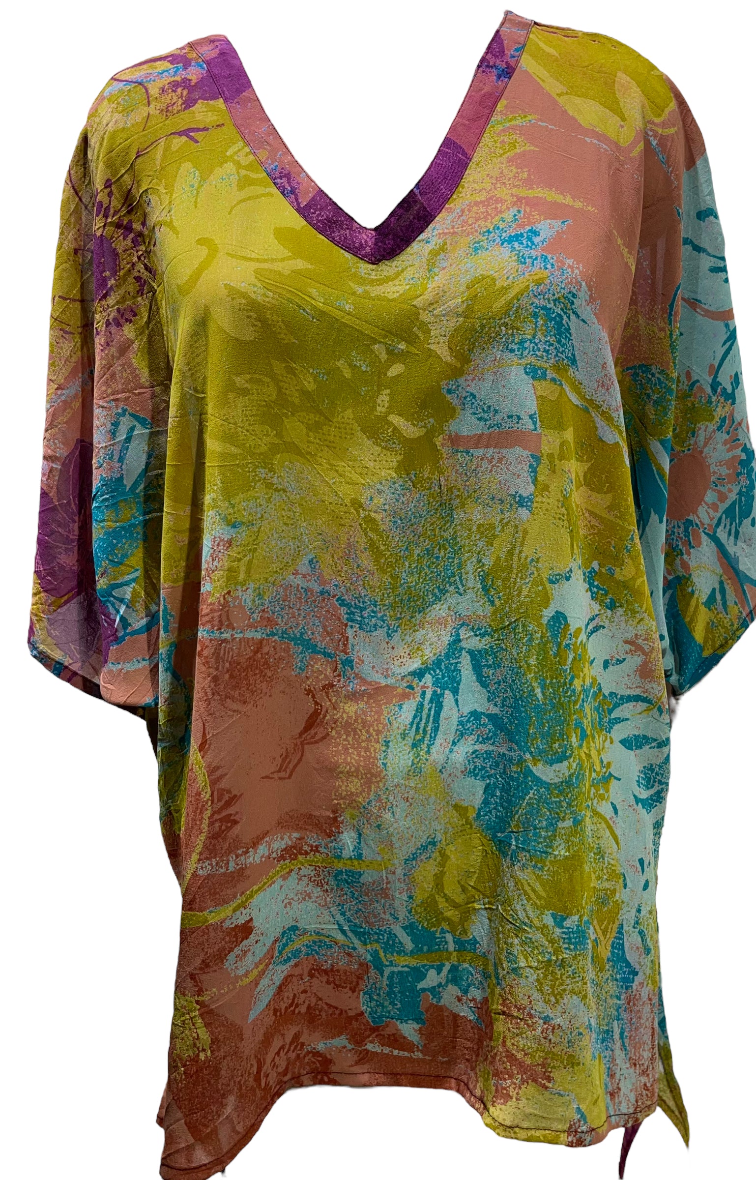 PRG5626 Sheer Avatar Pure Silk Long Tunic with Side Ties