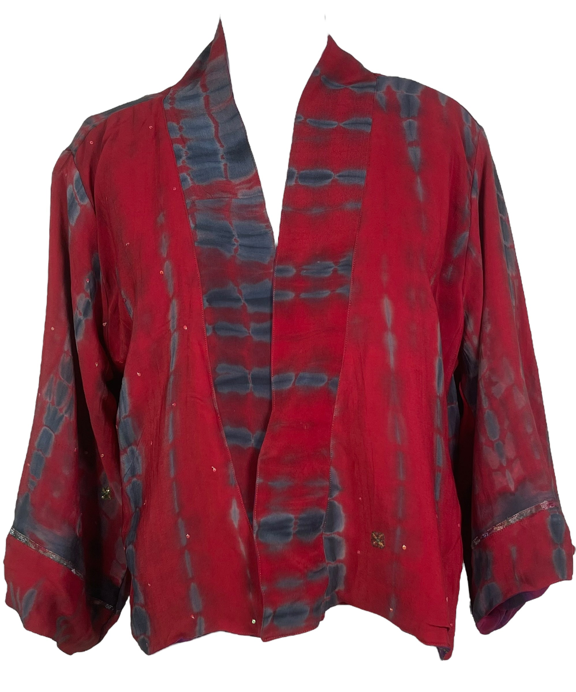 PREVIEW PRC8372 Avatar Reversible Pure Silk Jiva Jacket with Slits by DECEMBER2025 – Handmade ethical Jiva Jacket from sariKNOTsari using upcycled silk. Designed in Canada for travel and slow fashion, loved from Toronto to LA to Sydney.