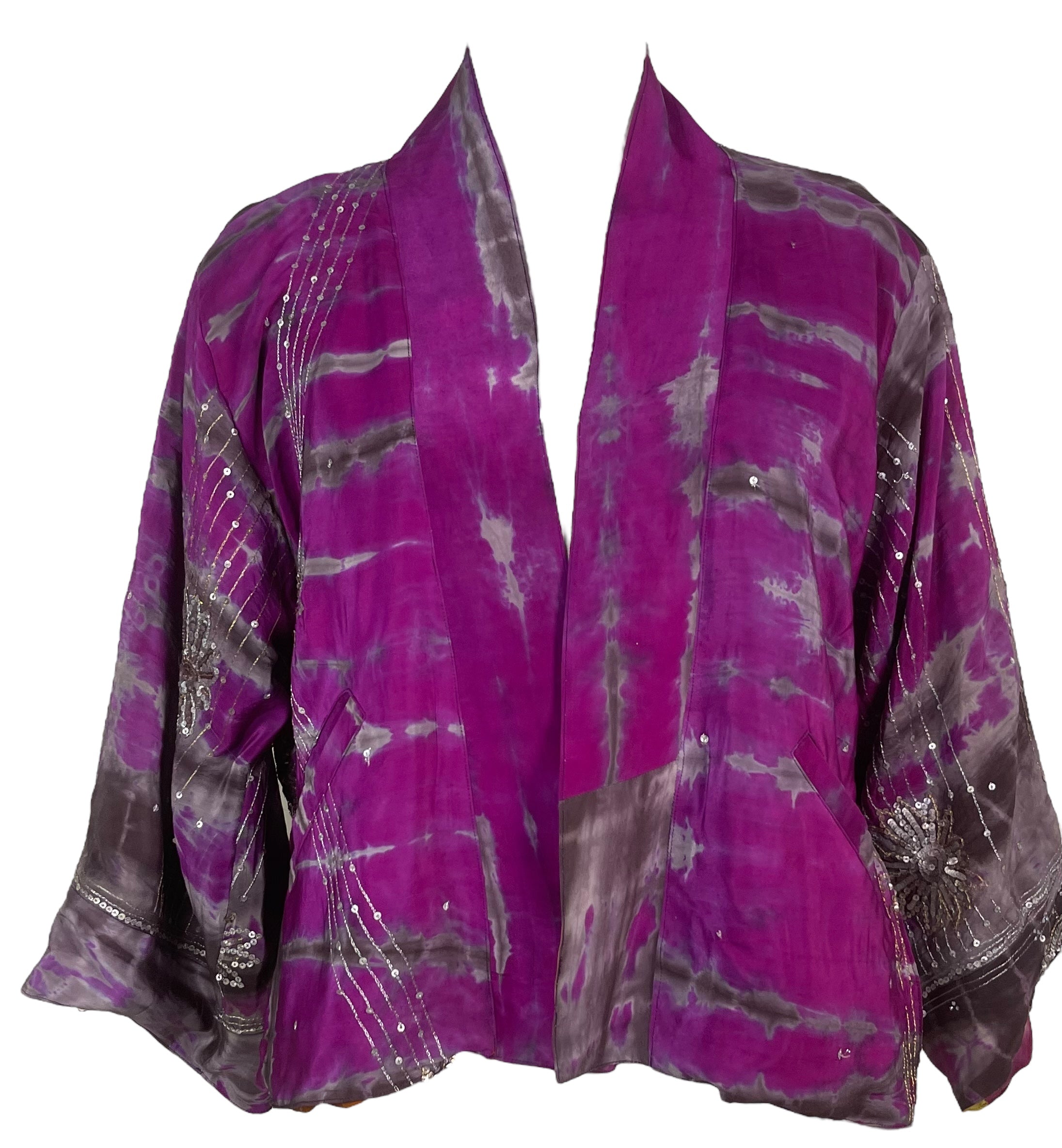 PREVIEW PRC8385 Avatar Reversible Pure Silk Jiva Jacket with Slits by DECEMBER2025 – Handmade ethical Jiva Jacket from sariKNOTsari using upcycled silk. Designed in Canada for travel and slow fashion, loved from Toronto to LA to Sydney.