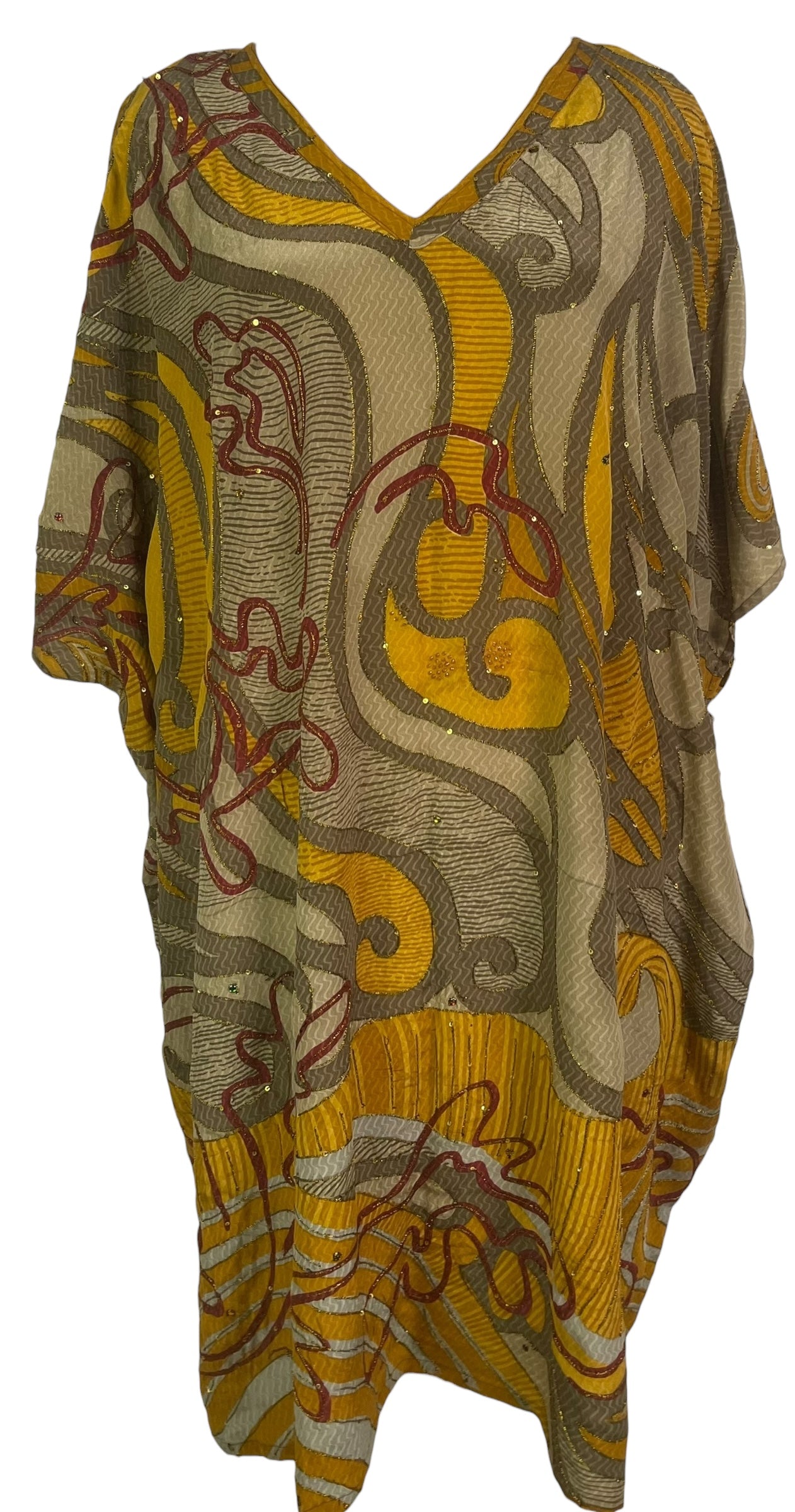 PRC8841  Wabi Sabi Pure Silk Midi Length Kaftan by 15 FEBRUARY 2026 – Handmade ethical Midi Length Kaftan from sariKNOTsari using upcycled silk. Designed in Canada for travel and slow fashion, loved from Toronto to LA to Sydney.