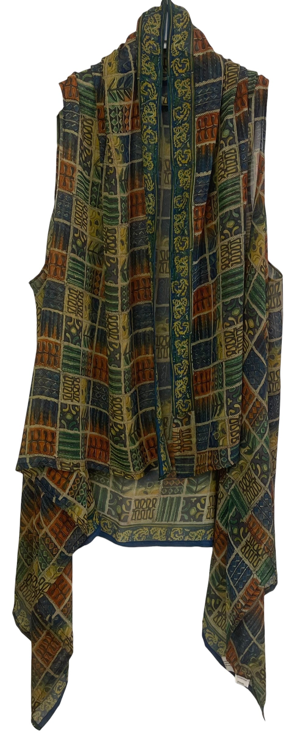 PREVIEW PRG8711 Sheer  Avatar Pure Silk Versatile Vest by MARCH2026 – Handmade ethical Vest from sariKNOTsari using upcycled silk. Designed in Canada for travel and slow fashion, loved from Toronto to LA to Sydney. Featuring Zsiska, Bryn Walker and Artisan Leather coats by Rejean Pepin, Pepin designs