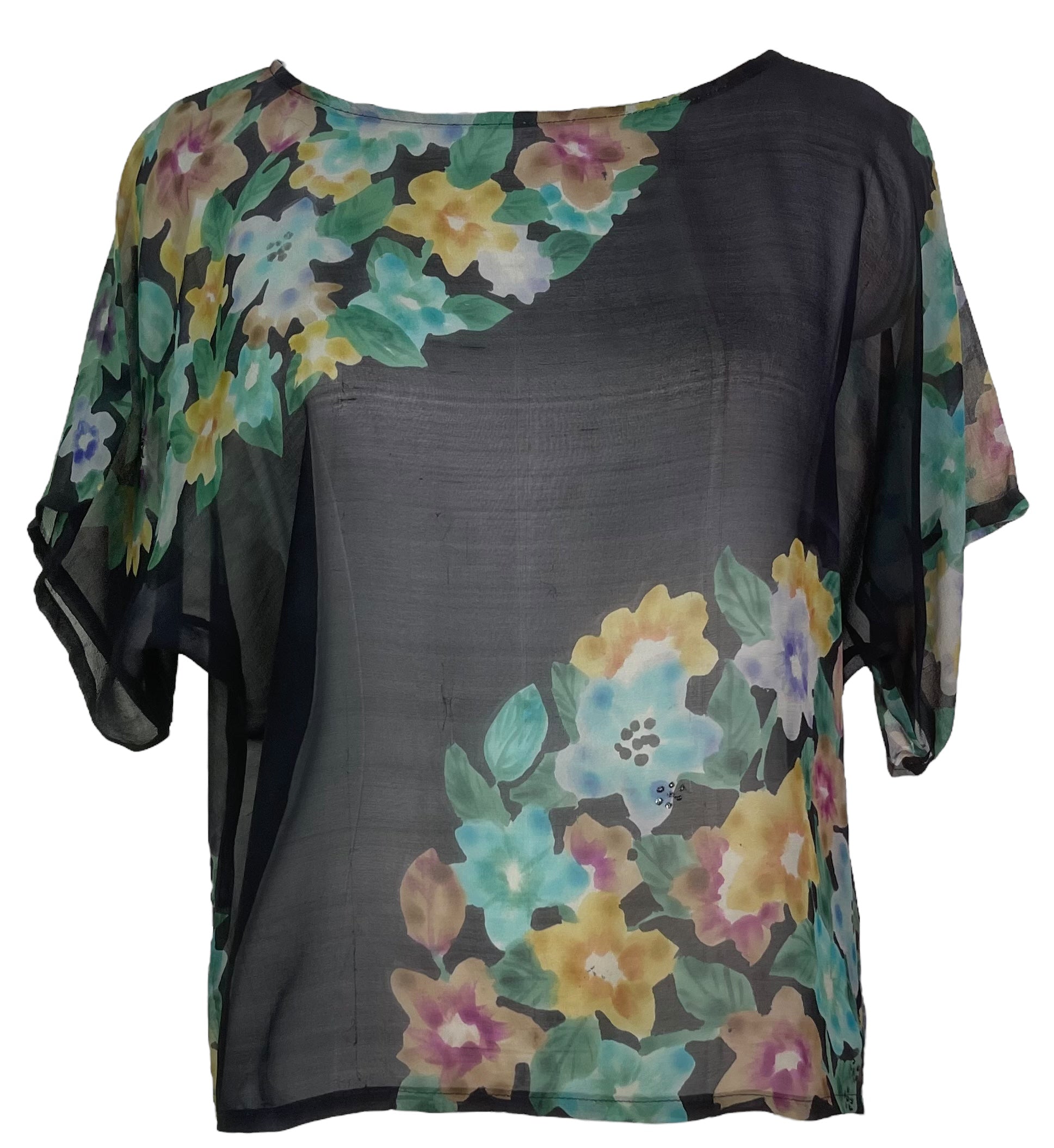 MARKETING PRG4940 Sheer Avatar Pure Silk Boxy Top by MARKETING – Handmade ethical Boxy Top from sariKNOTsari using upcycled silk. Designed in Canada for travel and slow fashion, loved from Toronto to LA to Sydney.