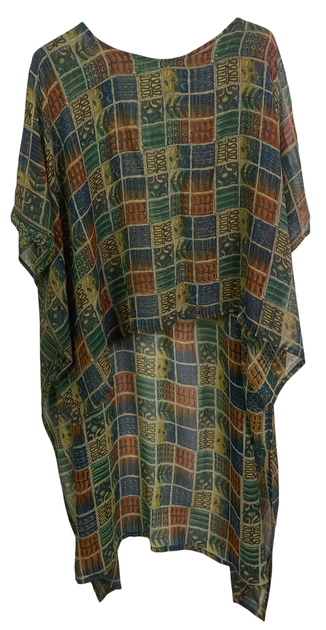 PREVIEW PRG8711  Sheer Avatar Pure Silk Hi Lo Top by MARCH2026 – Handmade ethical Hi Lo Top from sariKNOTsari using upcycled silk. Designed in Canada for travel and slow fashion, loved from Toronto to LA to Sydney.