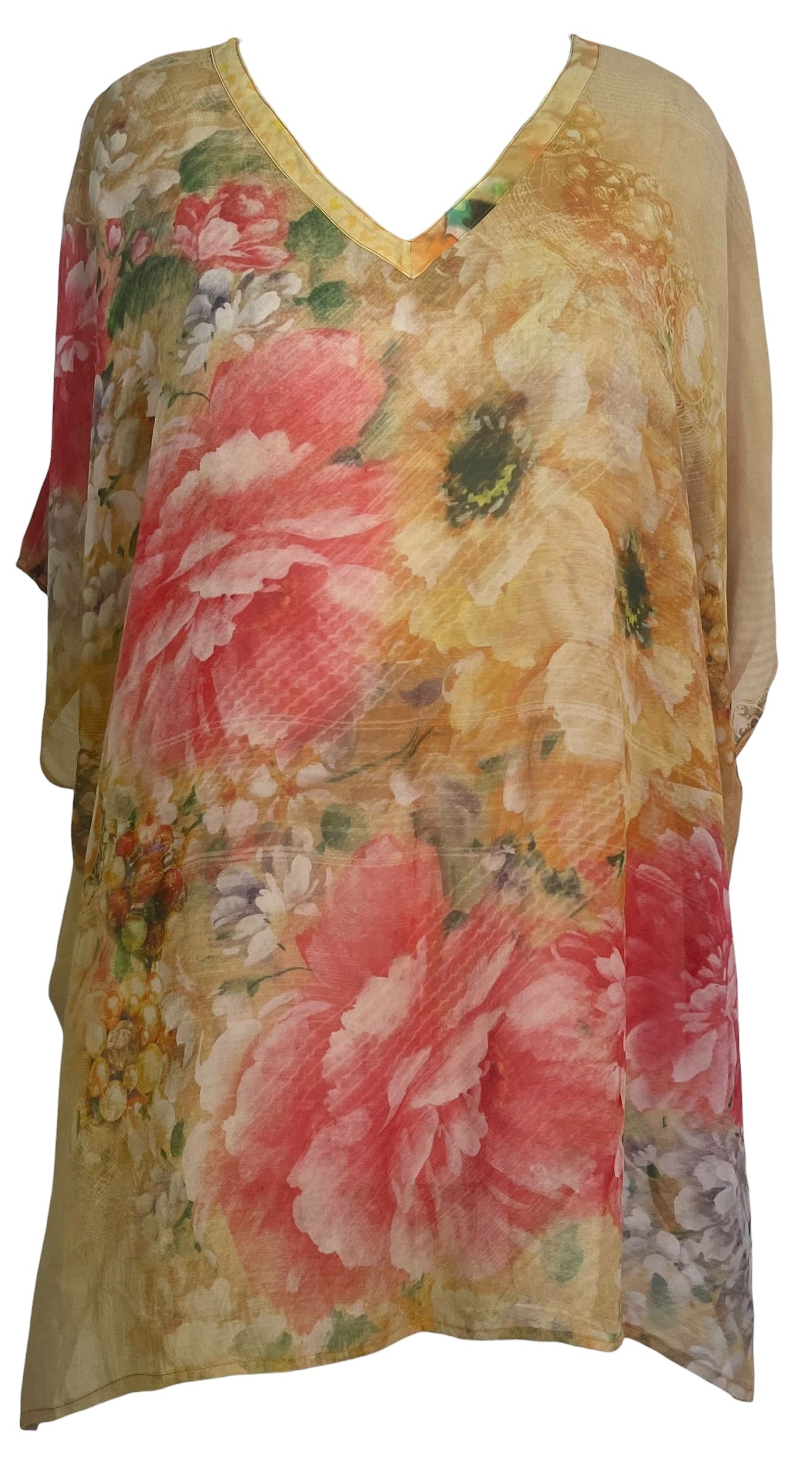 Releases Sunday at 8pm EST  PRG8769 Sheer Avatar Pure Silk Short Kaftan Tunic with Slits
