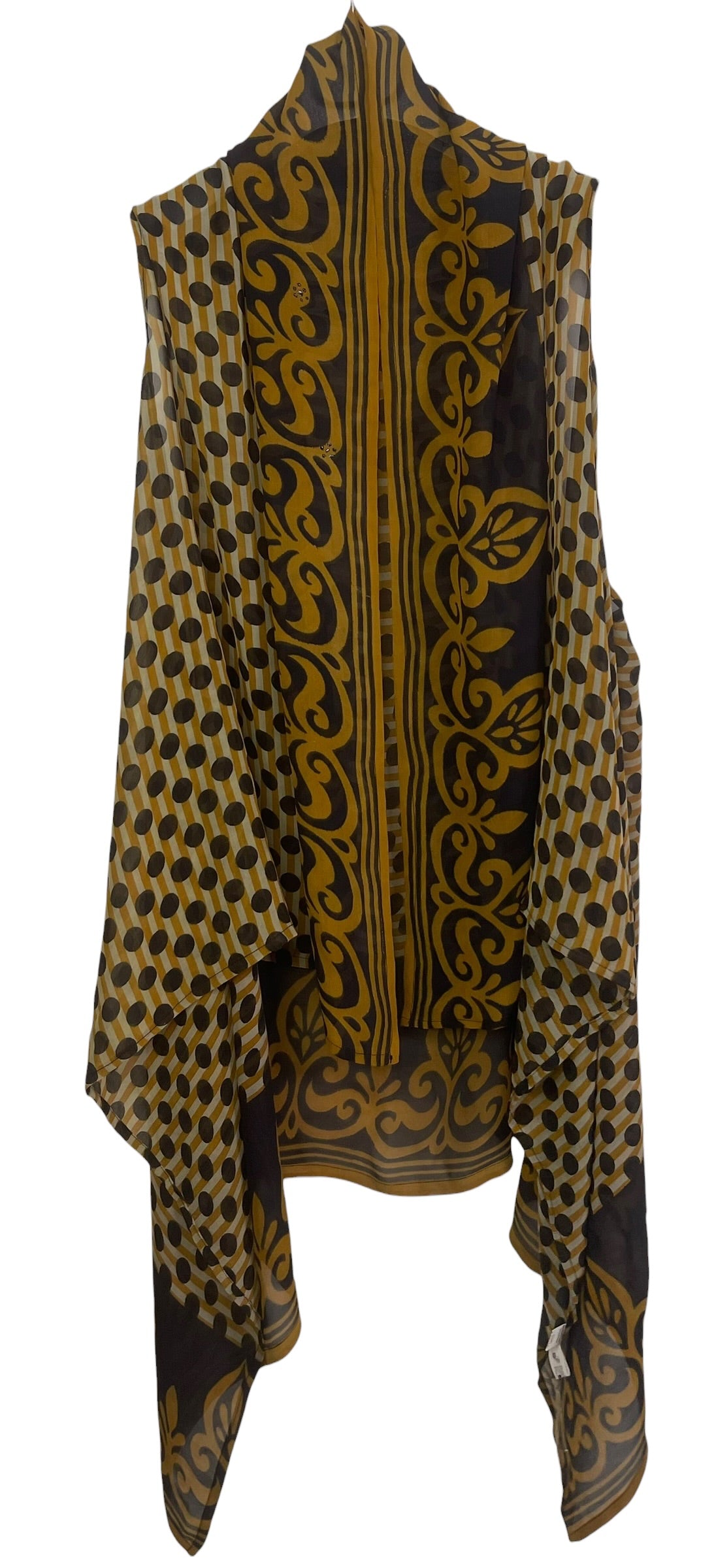 PRG8936 Sheer Avatar Pure Silk Versatile Vest by HOLD – Handmade ethical Vest from sariKNOTsari using upcycled silk. Designed in Canada for travel and slow fashion, loved from Toronto to LA to Sydney. Featuring Zsiska, Bryn Walker and Artisan Leather coats by Rejean Pepin, Pepin designs