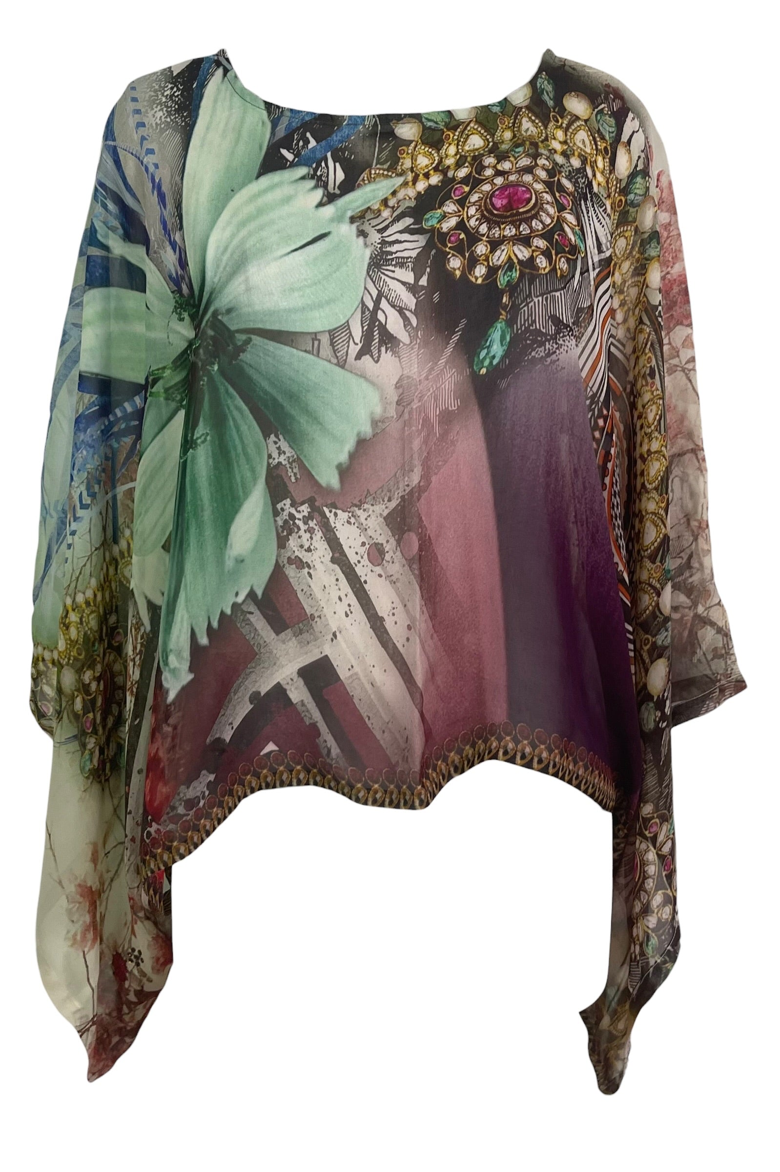 Releases Sunday at 8pm EST PRG9018 Sheer Avatar Pure Silk Kimono-Sleeved Top