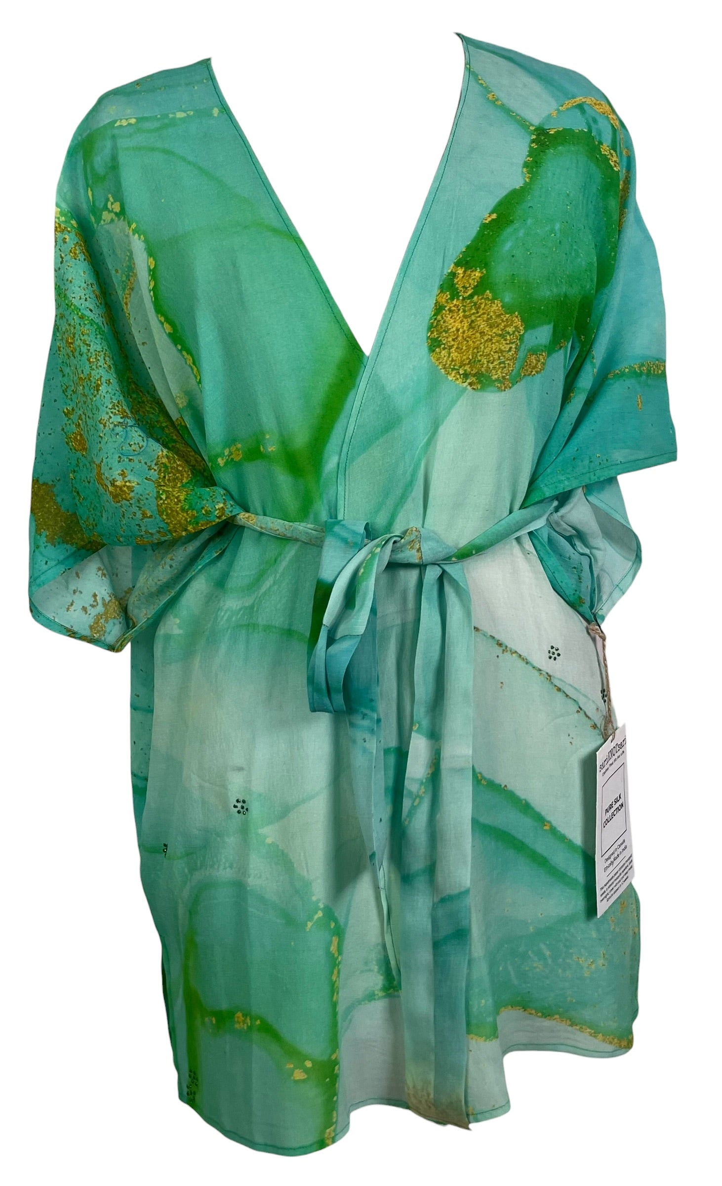 Releases Sunday at 8pm EST PRG9025 Sheer Avatar Pure Silk Kimono-Sleeved Jacket with Belt