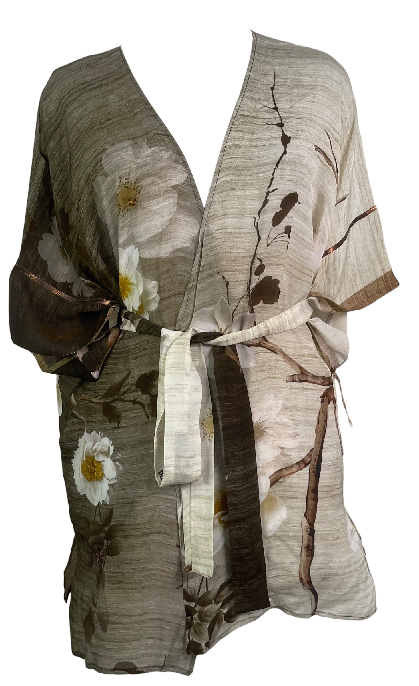 Releases Sunday at 8pm EST PRG9026 Sheer Avatar Pure Silk Kimono-Sleeved Jacket with Belt