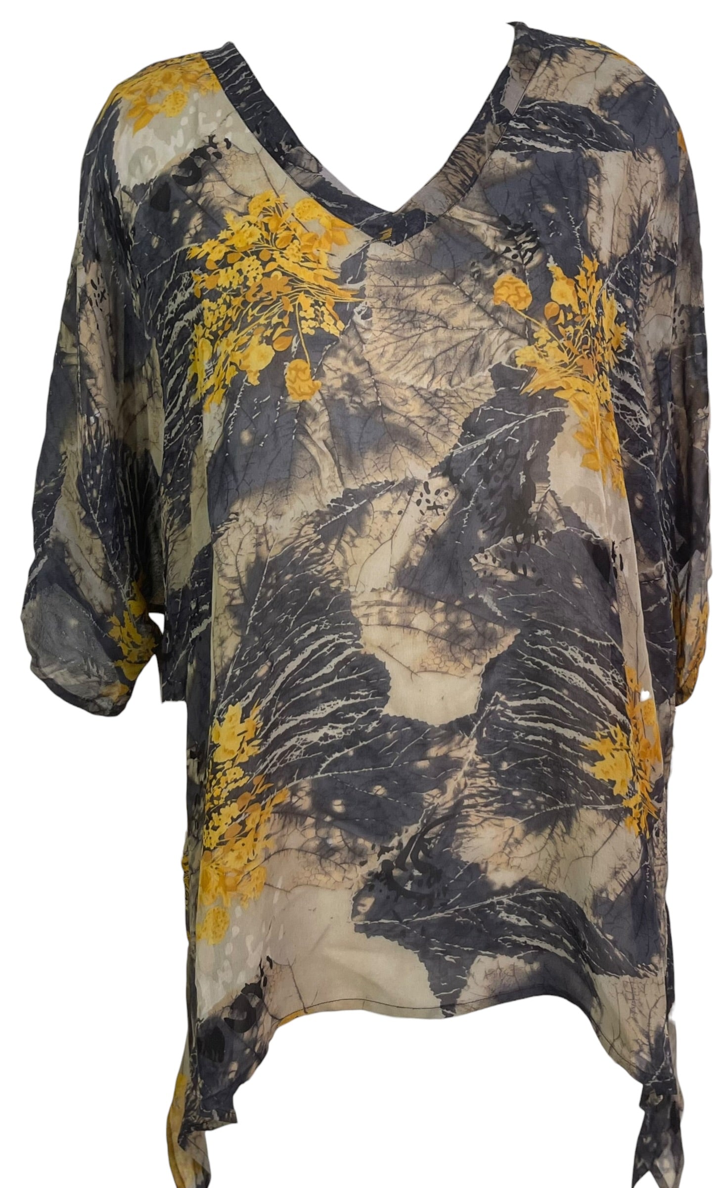 PRG9054 Sheer Wabi Sabi Pure Silk Long Tunic with Side Ties