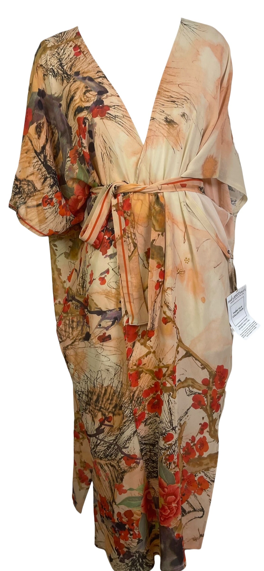 Releases Sunday at 8pm EST PRG9127 Sheer Wabi Sabi Pure Silk Kimono Sleeved Duster with Belt