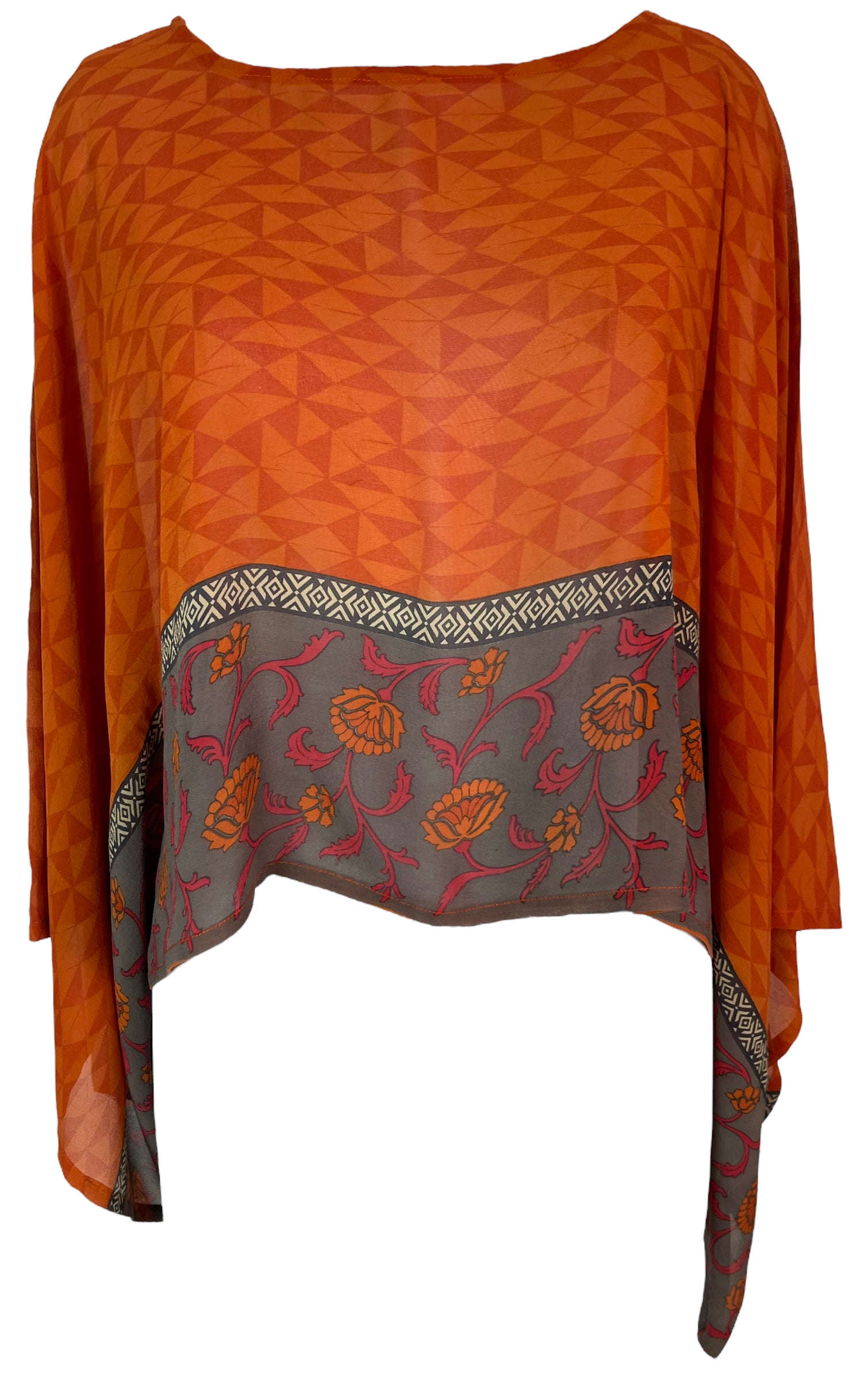 PRG5780 Sheer Avatar Pure Silk Kimono-Sleeved Top