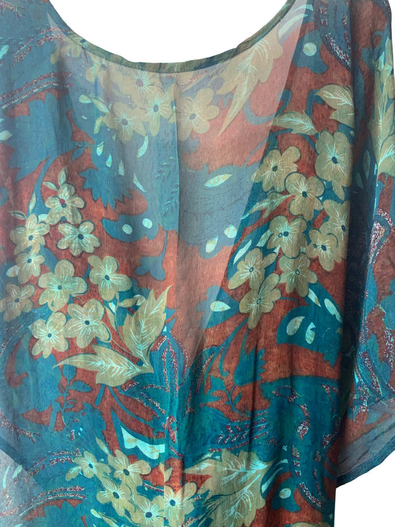 PRG1459 Sheer Avatar Long Pure Silk Kimono Sleeved Duster with Belt